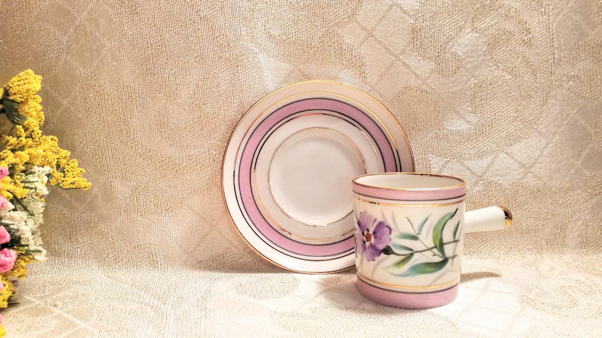 Floral Demitasse Cup and Saucer Espresso Bone China with Gold Trim Always FREE Domestic SHIPPING