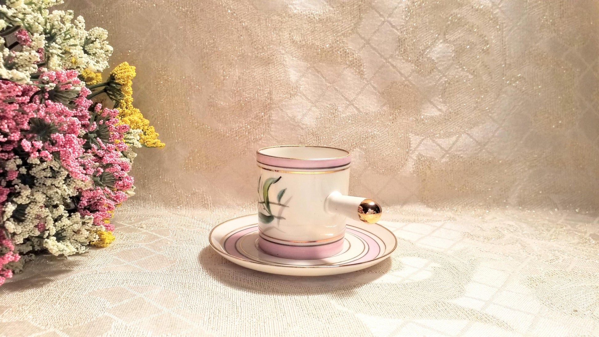 Floral Demitasse Cup and Saucer Espresso Bone China with Gold Trim Always FREE Domestic SHIPPING