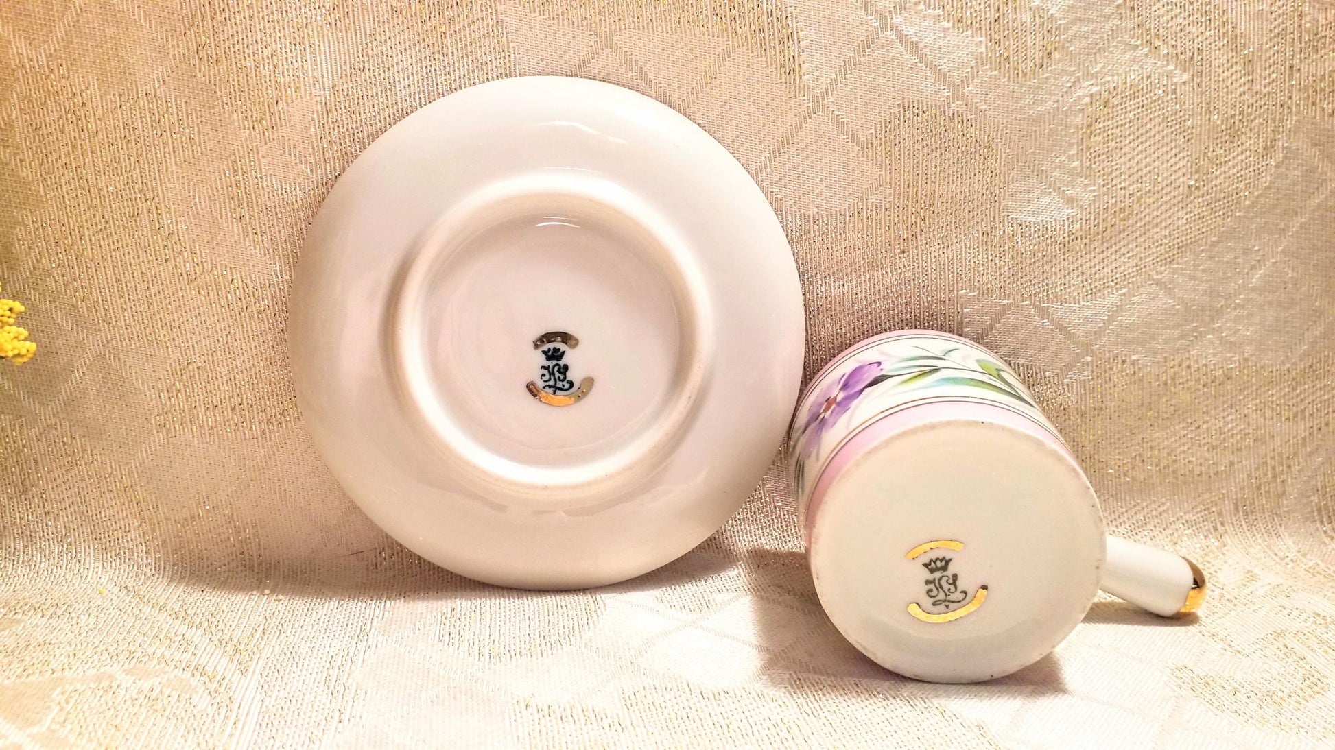 Floral Demitasse Cup and Saucer Espresso Bone China with Gold Trim Always FREE Domestic SHIPPING