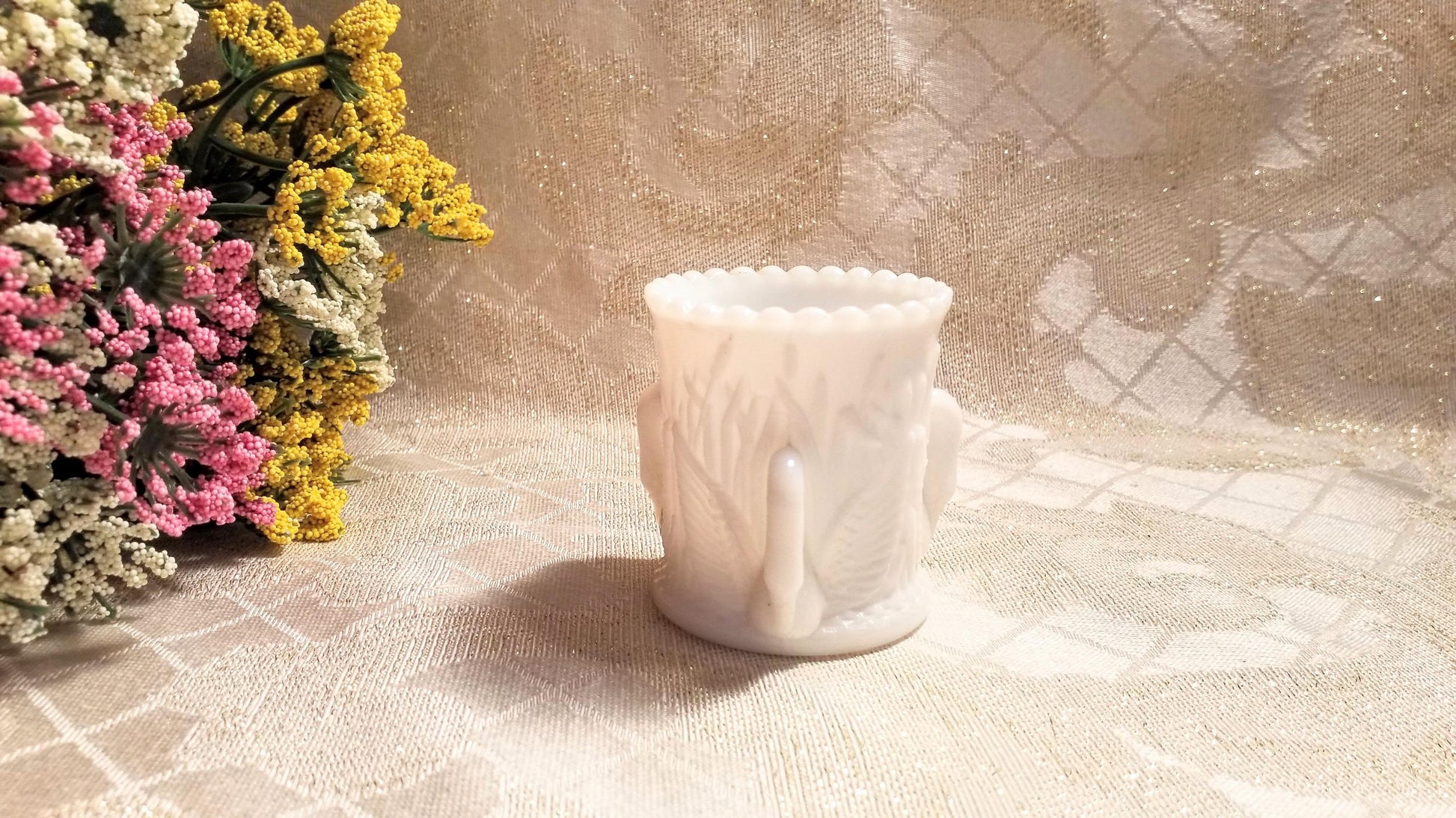 Vintage Swan Milk Glass Toothpick Holder 1940s Elegant Vase Always FREE Domestic SHIPPING