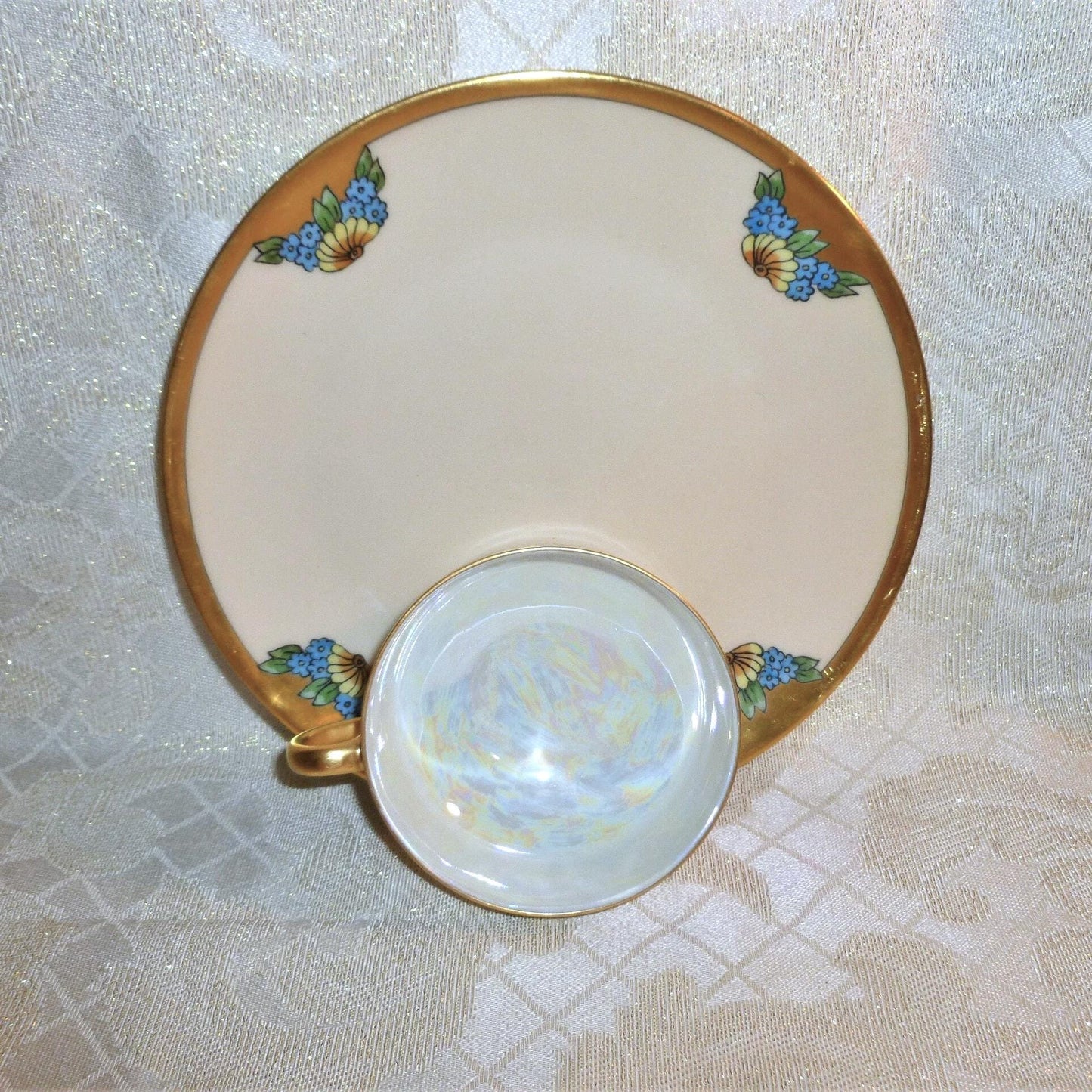 Vintage Thomas Bone China Cup and Saucer Set, Floral Gold Trim, 1929 Bavaria