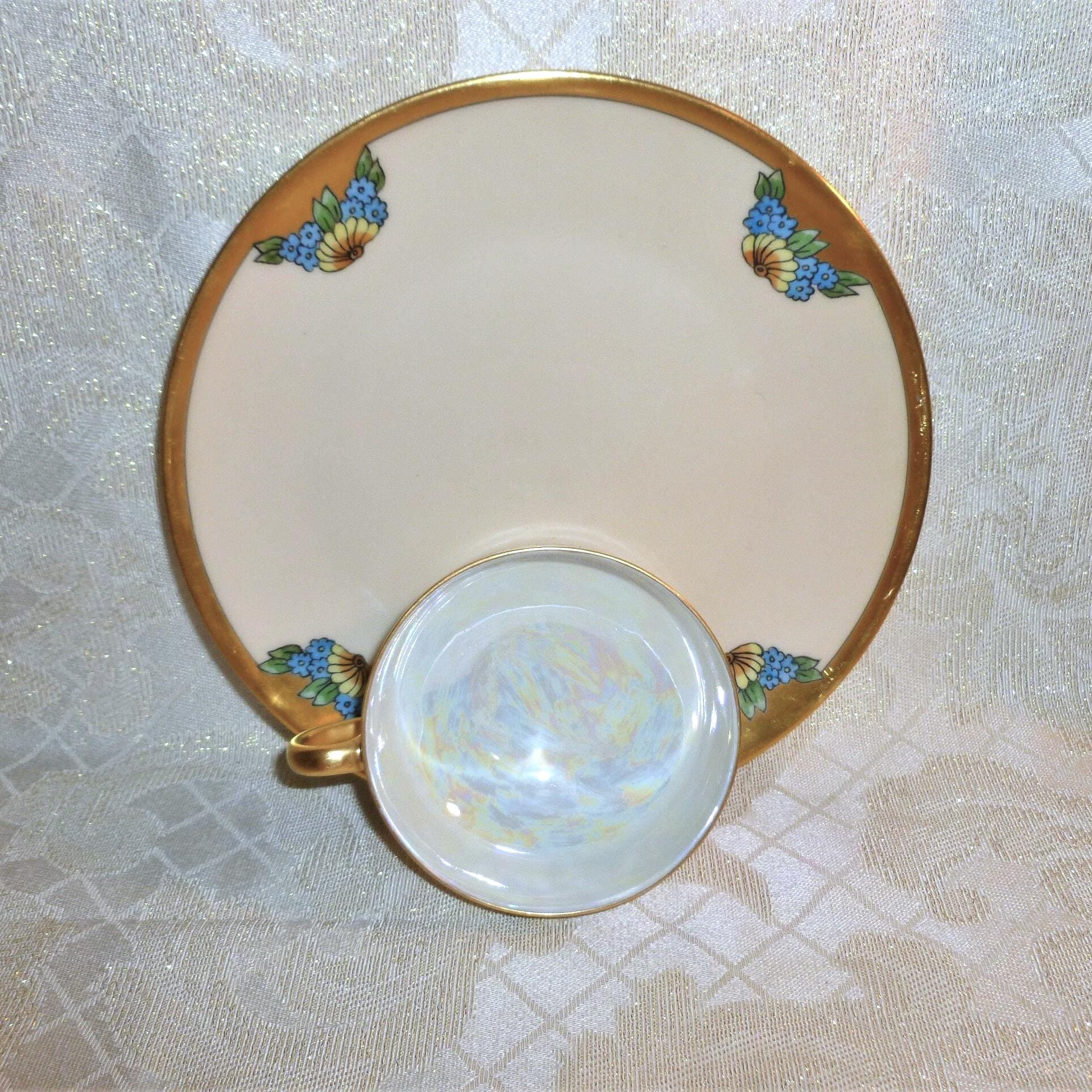 Vintage Thomas Bone China Cup and Saucer Set, Floral Gold Trim, 1929 Bavaria