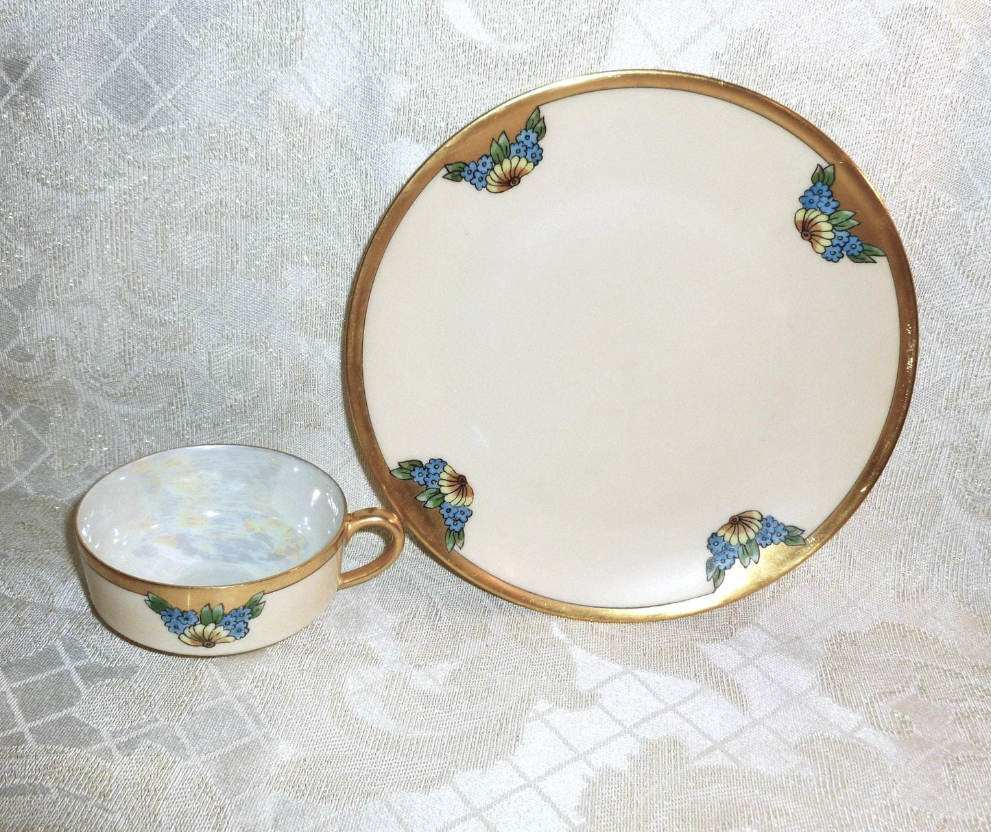 Vintage Thomas Bone China Cup and Saucer Set, Floral Gold Trim, 1929 Bavaria