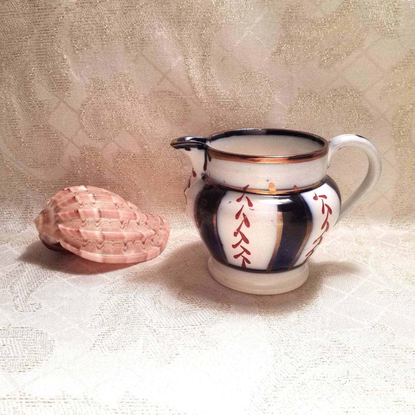 Vintage Gaudy Welsh Creamer, Flo Blue Wagon Wheel Pattern