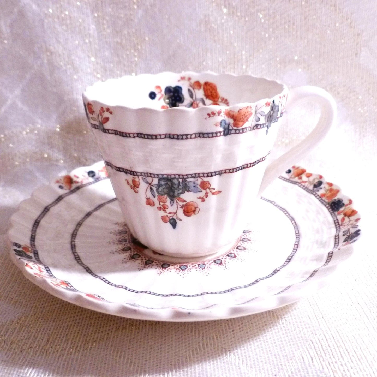 Vintage Copeland Spode Demitasse Cup and Saucer, Floral Basket Weave
