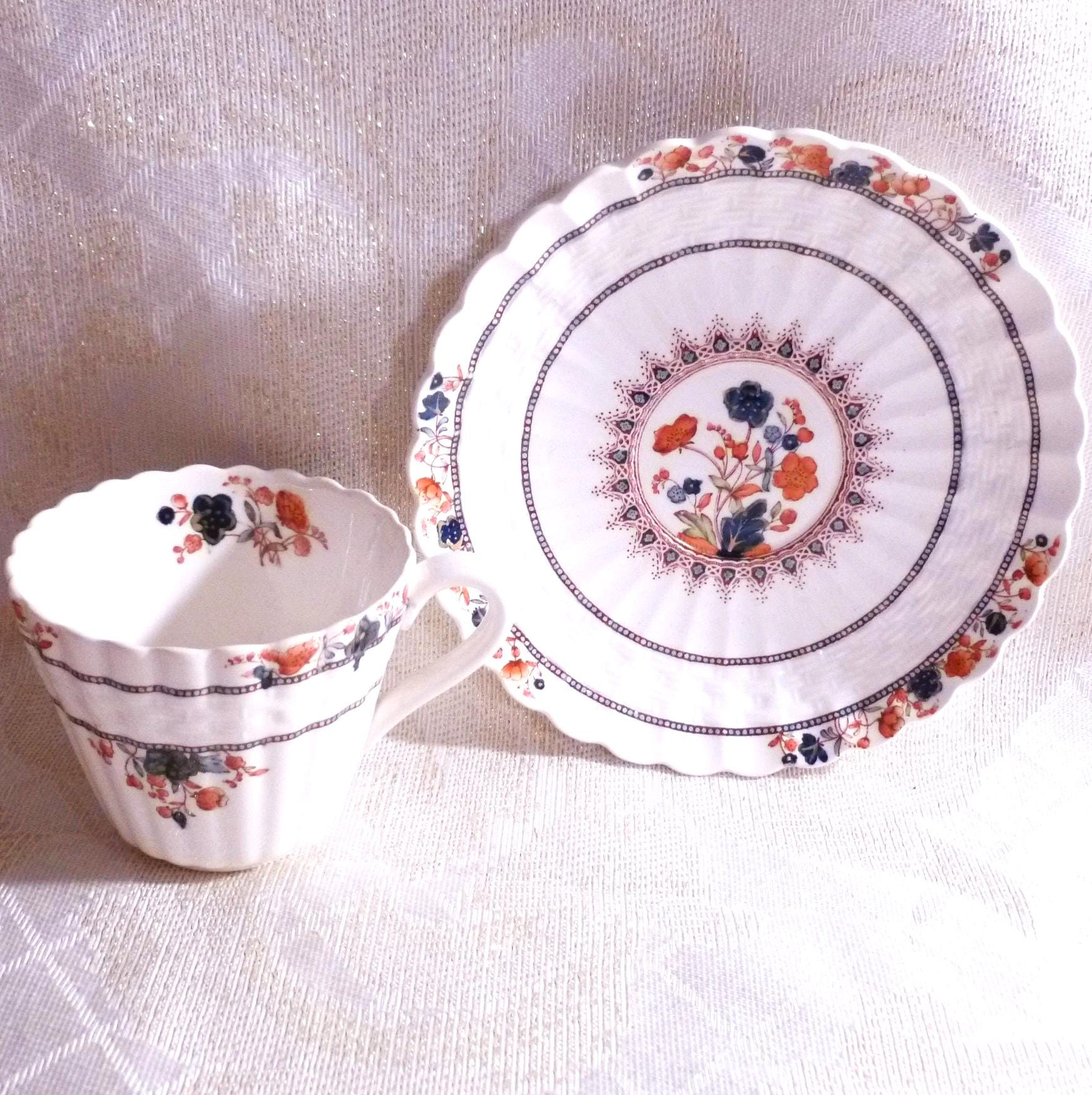 Vintage Copeland Spode Demitasse Cup and Saucer, Floral Basket Weave