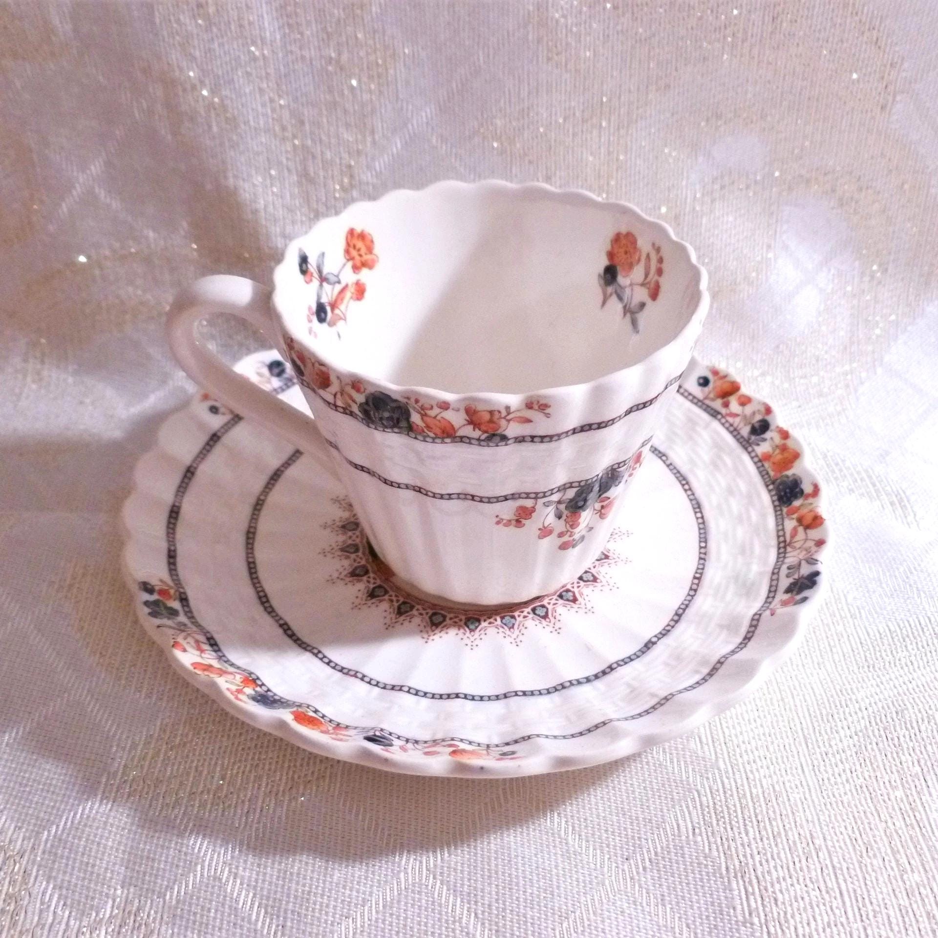 Vintage Copeland Spode Demitasse Cup and Saucer, Floral Basket Weave