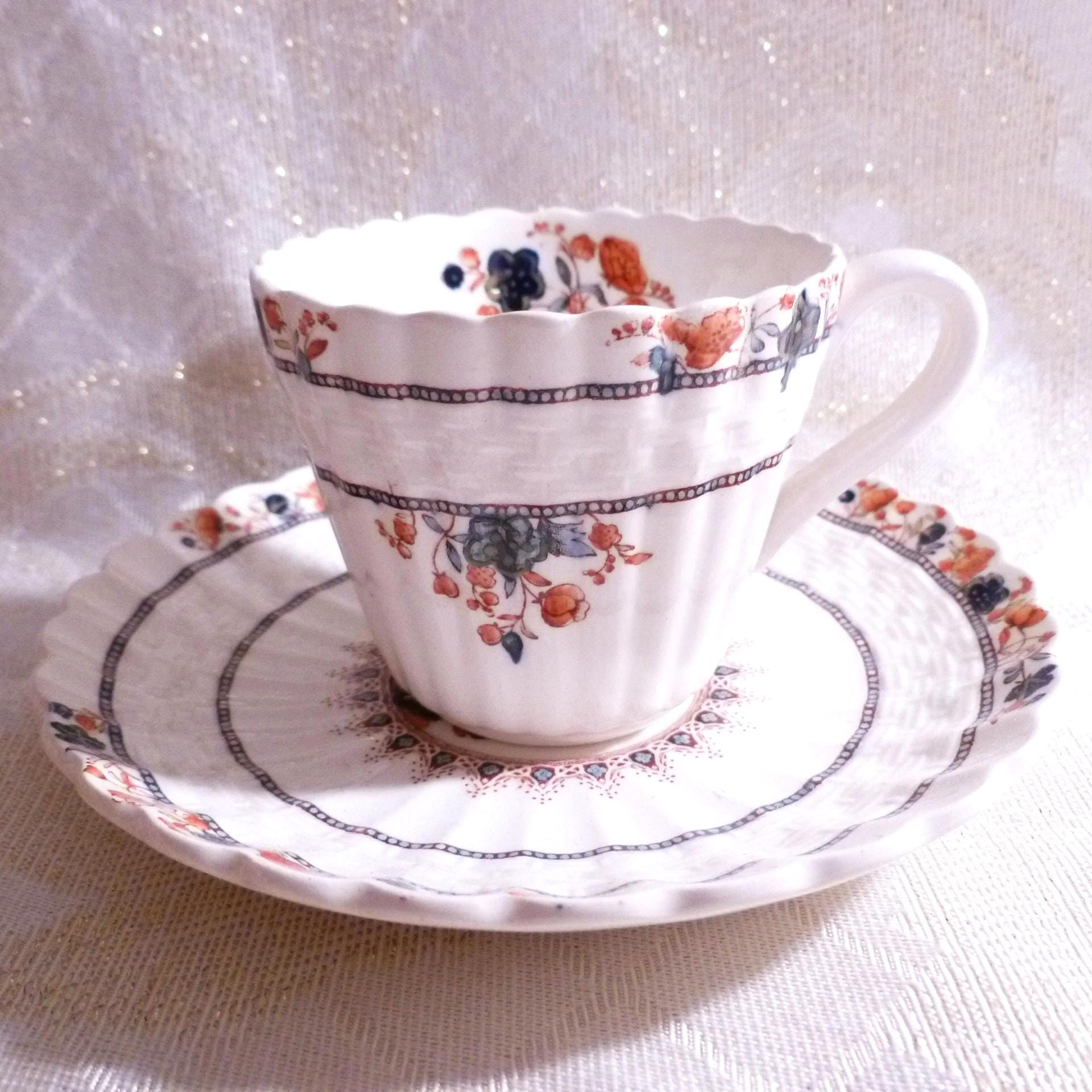 Vintage Copeland Spode Demitasse Cup and Saucer, Floral Basket Weave