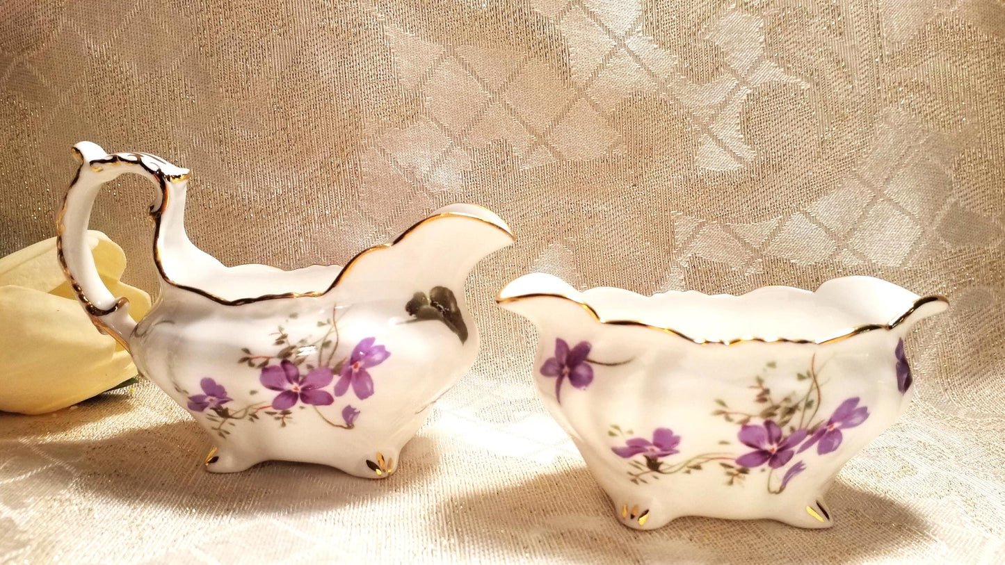 Hammersley Victorian Violets Bone China Creamer and Sugar Bowl Set Always FREE Domestic SHIPPING