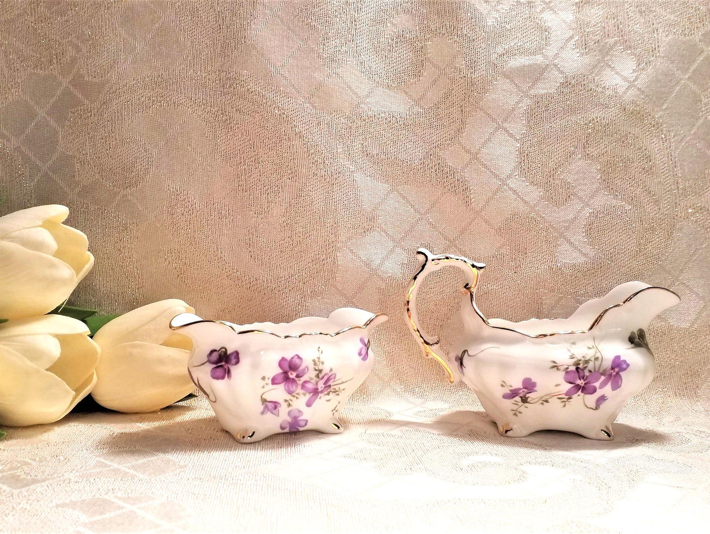 Hammersley Victorian Violets Bone China Creamer and Sugar Bowl Set Always FREE Domestic SHIPPING