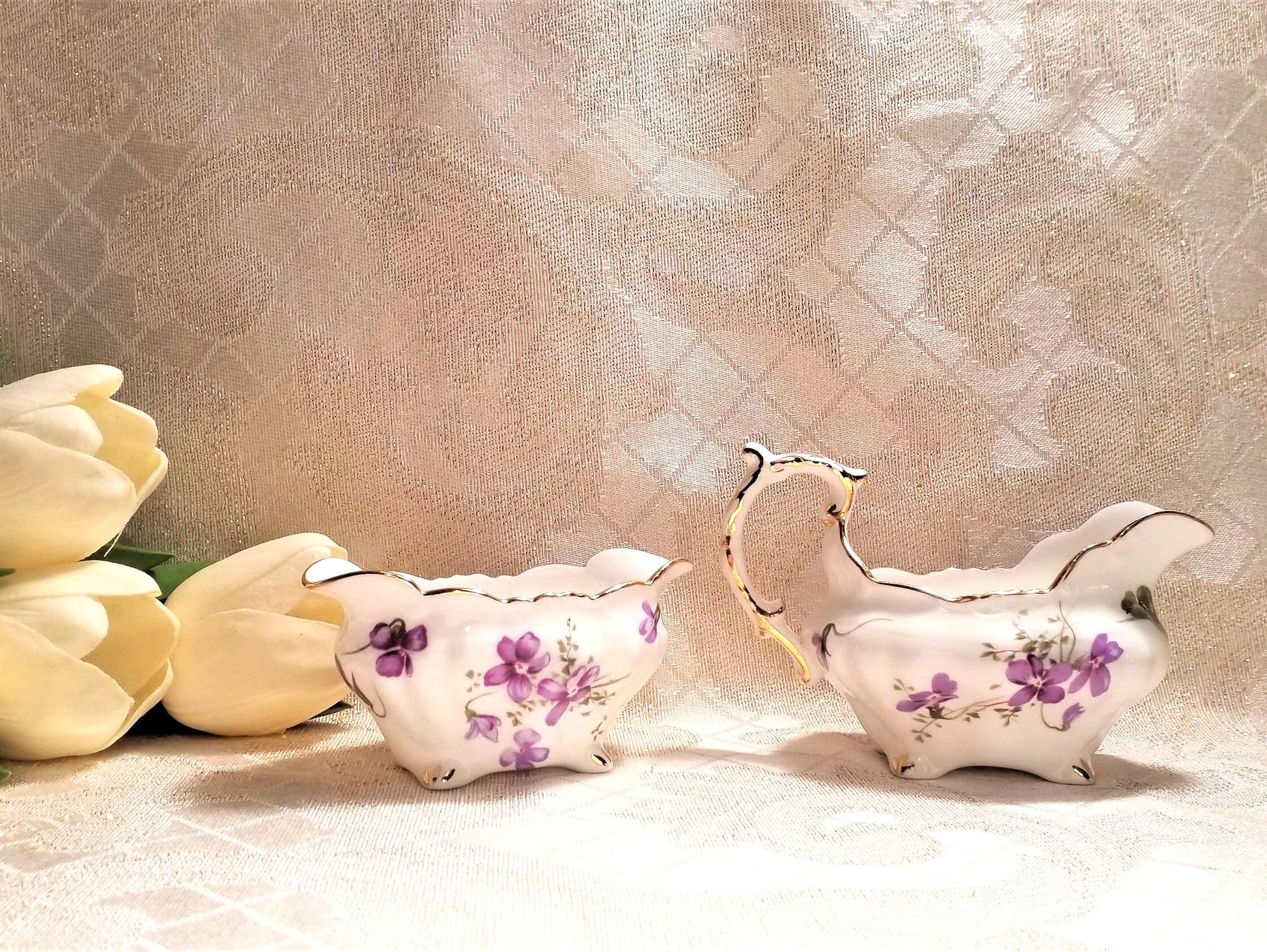 Hammersley Victorian Violets Bone China Creamer and Sugar Bowl Set Always FREE Domestic SHIPPING