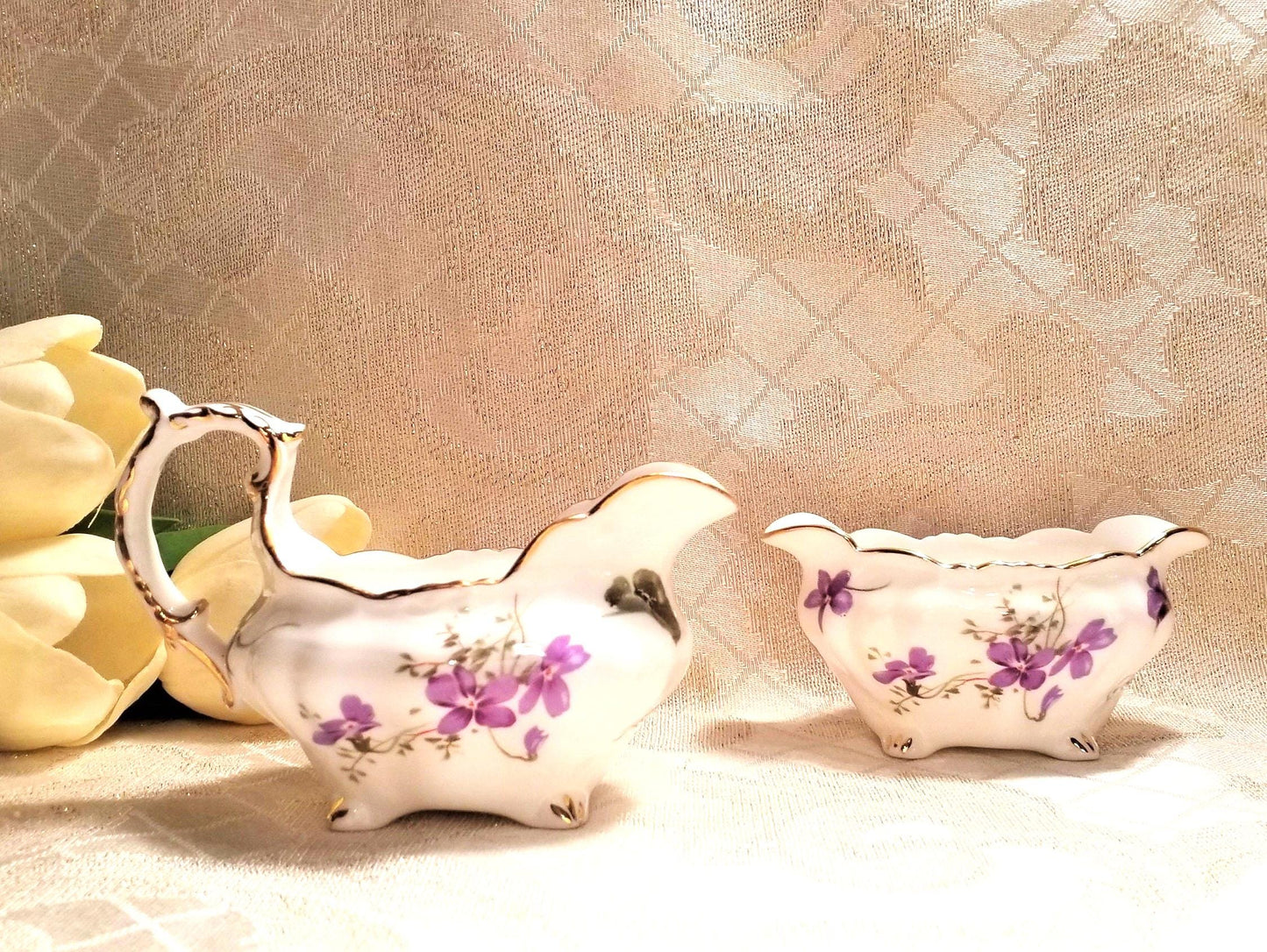 Hammersley Victorian Violets Bone China Creamer and Sugar Bowl Set Always FREE Domestic SHIPPING