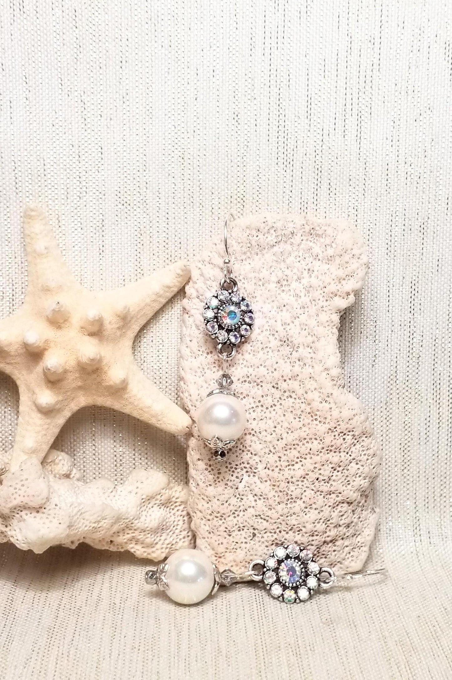 Handcrafted Wedding Earrings: AB Rhinestone & Czech Glass Pearls