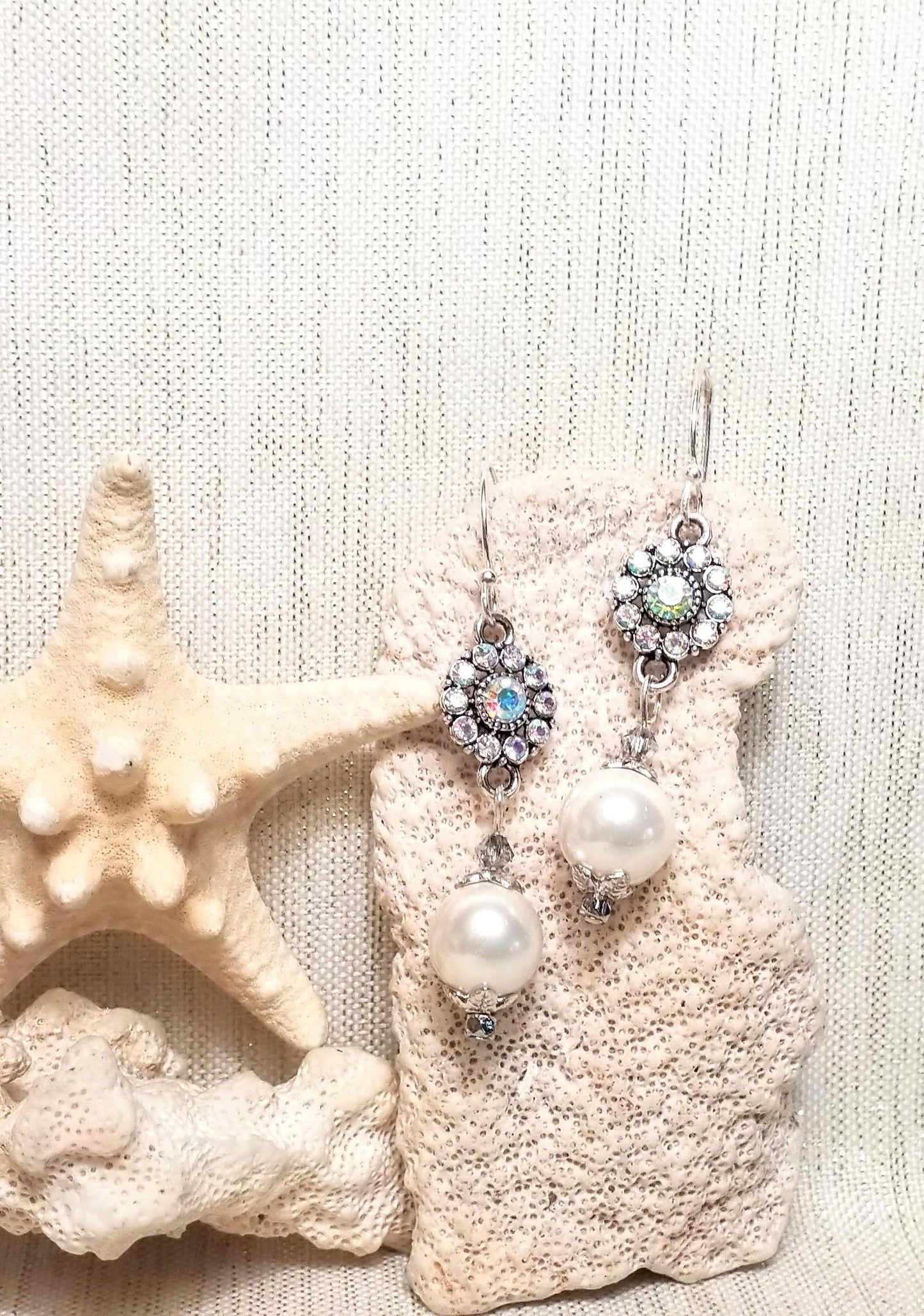 Handcrafted Wedding Earrings: AB Rhinestone & Czech Glass Pearls