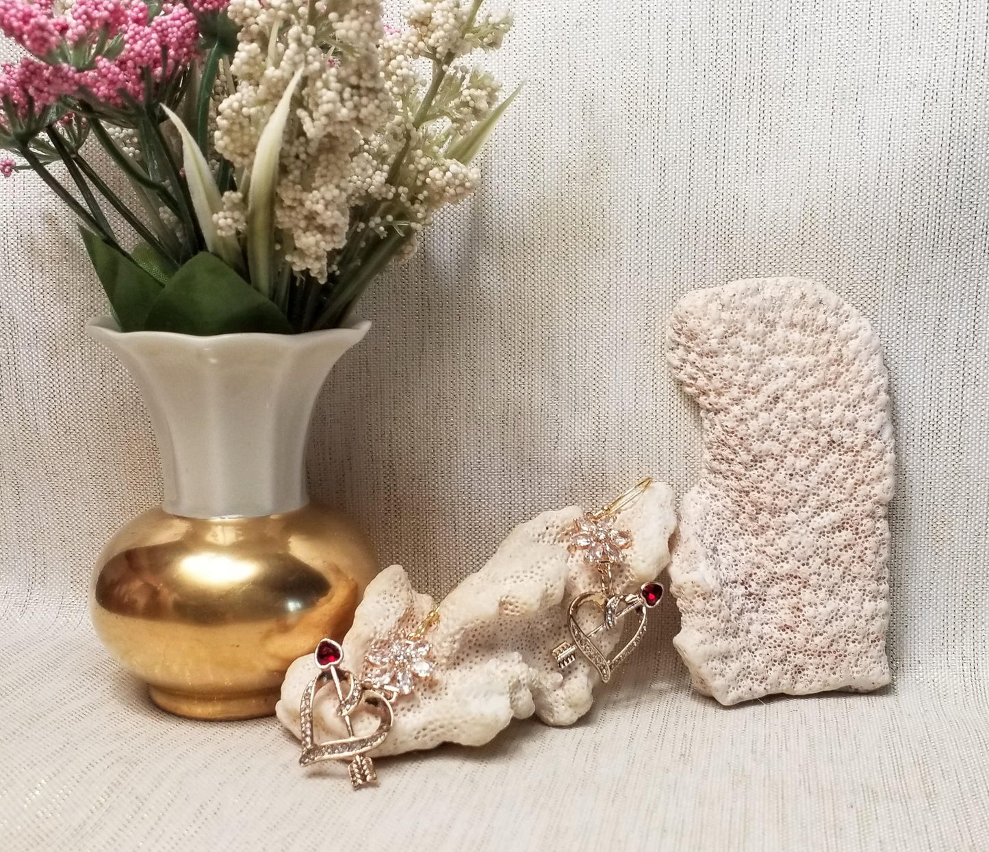 Handcrafted Crystal Heart Earrings Cupid Arrow Dangle Goldplated Always FREE Domestic SHIPPING