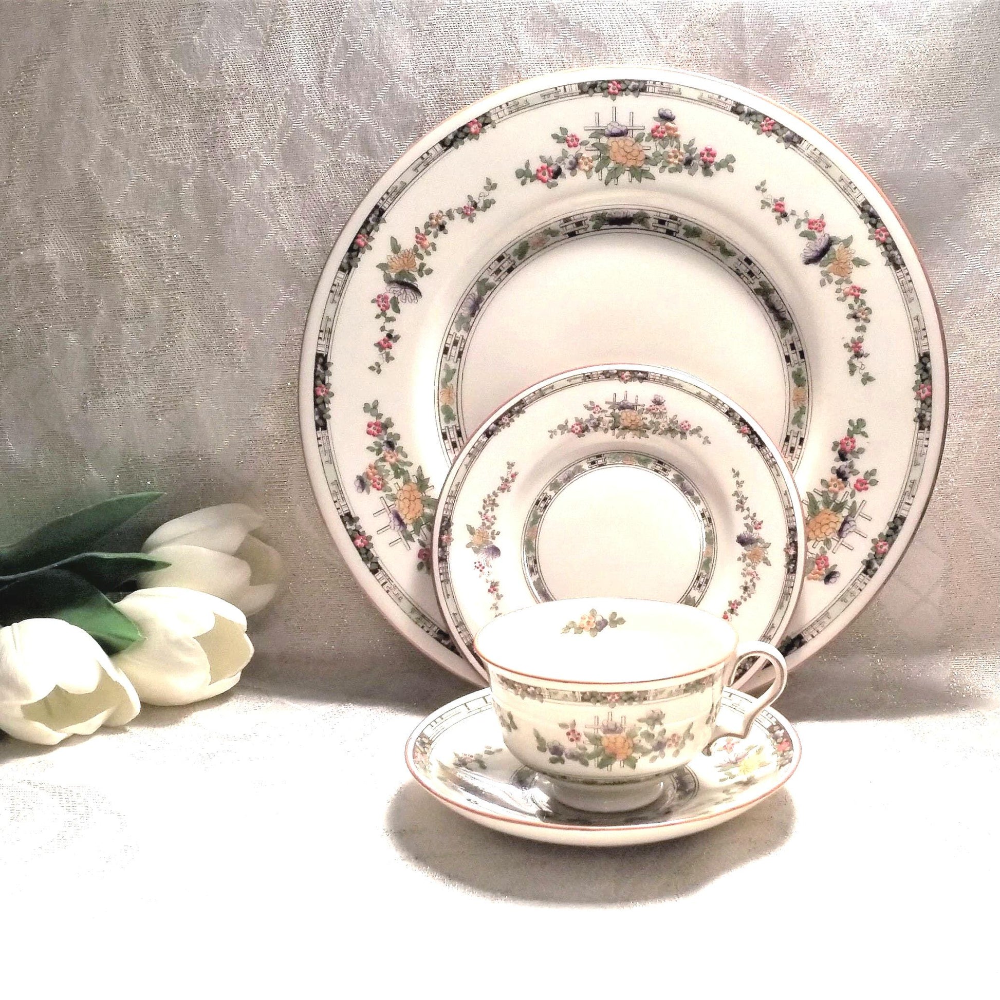 Royal Doulton Kenilworth China Set, Floral Moriage Design, Vintage 1926 (4-Piece)