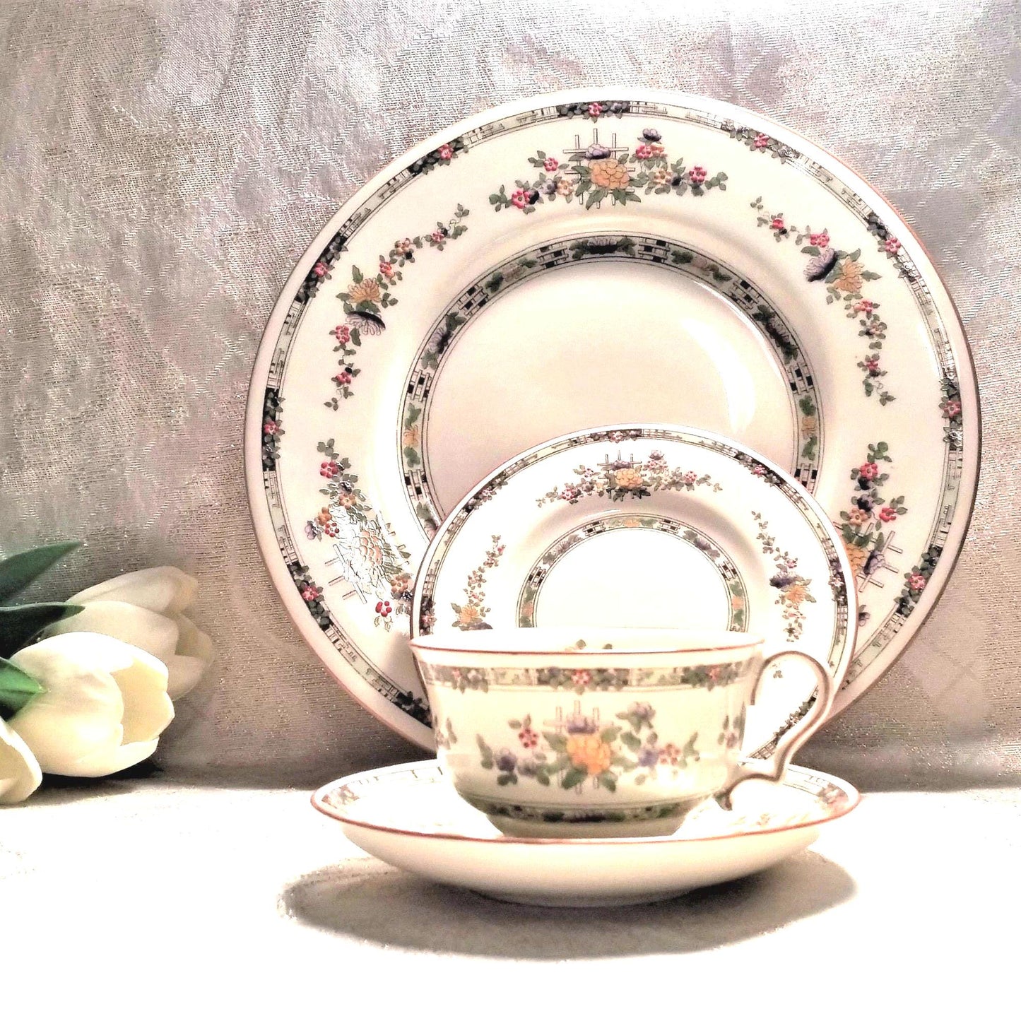 Royal Doulton Kenilworth China Set, Floral Moriage Design, Vintage 1926 (4-Piece)