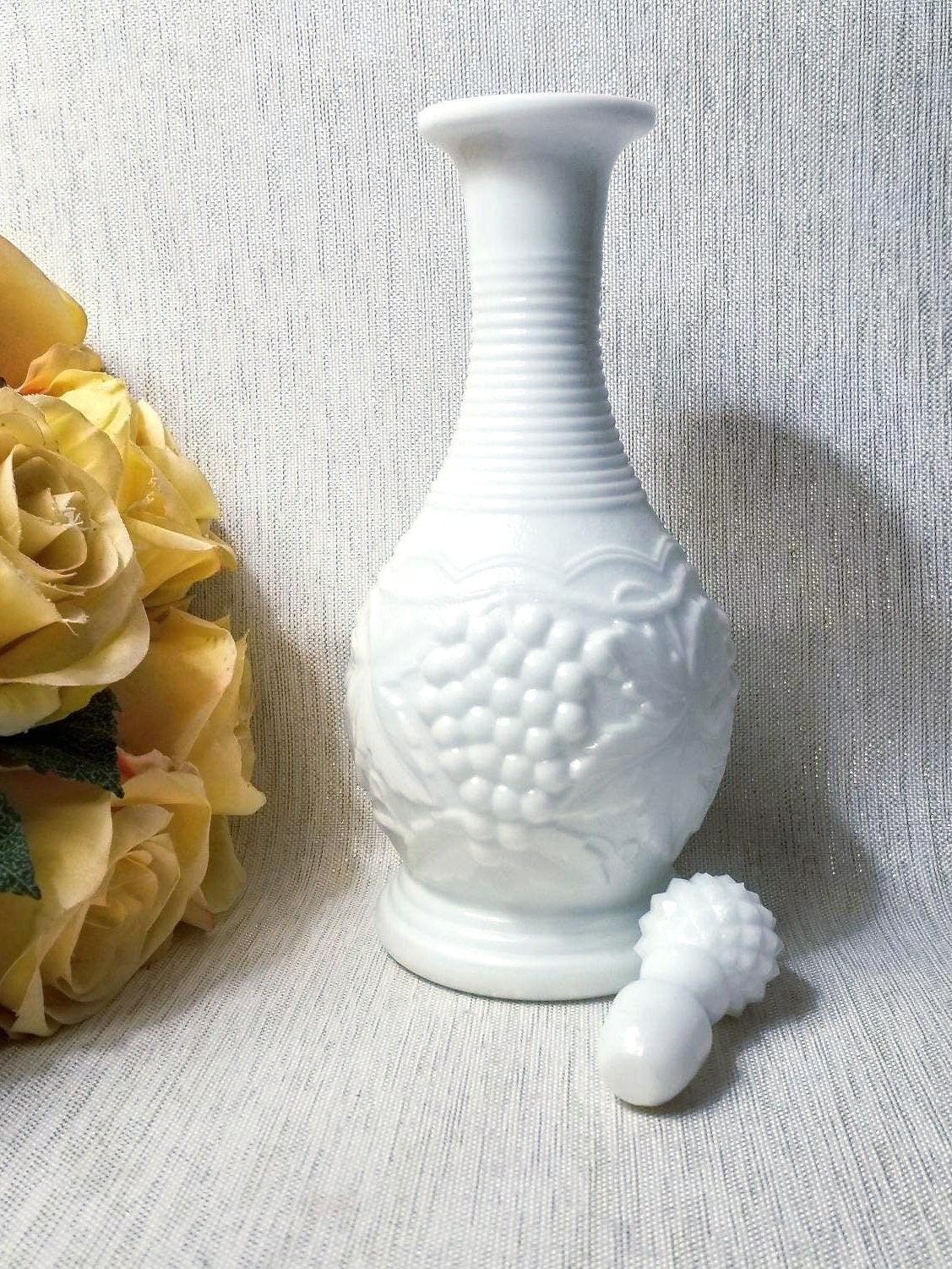 Imperial Milk Glass Cruet with Hobnail Stopper, Niagara Grape Design