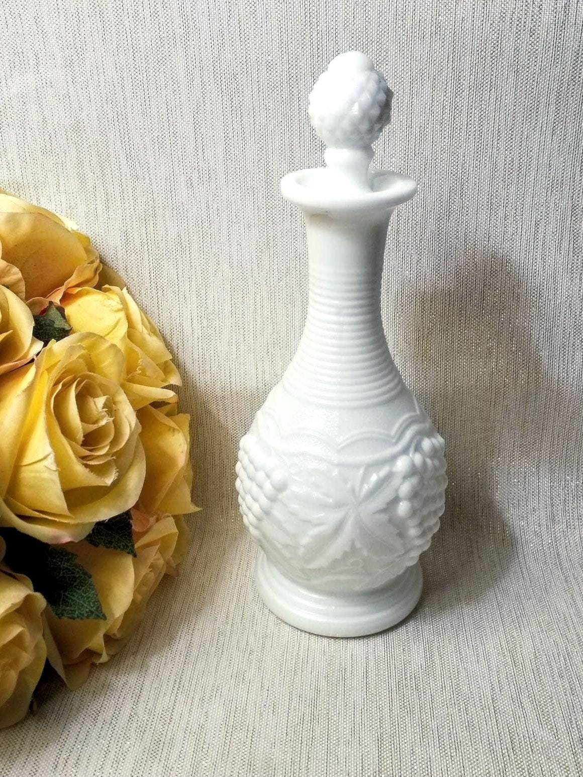 Imperial Milk Glass Cruet with Hobnail Stopper, Niagara Grape Design