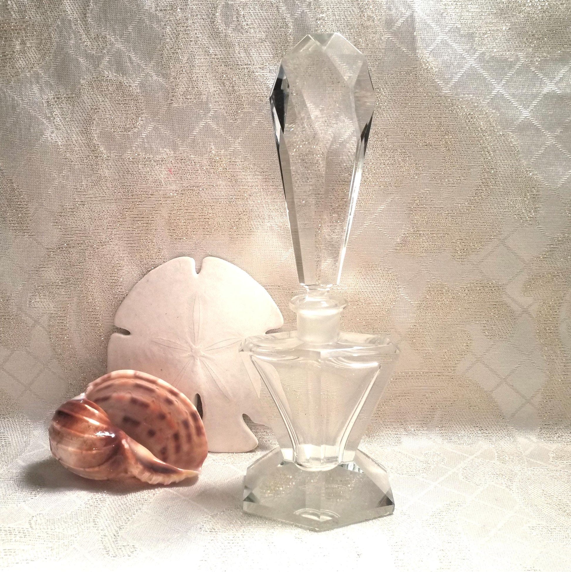 Vintage Crystal Perfume Bottle with Stopper, Czechoslovakia, Vanity Decor