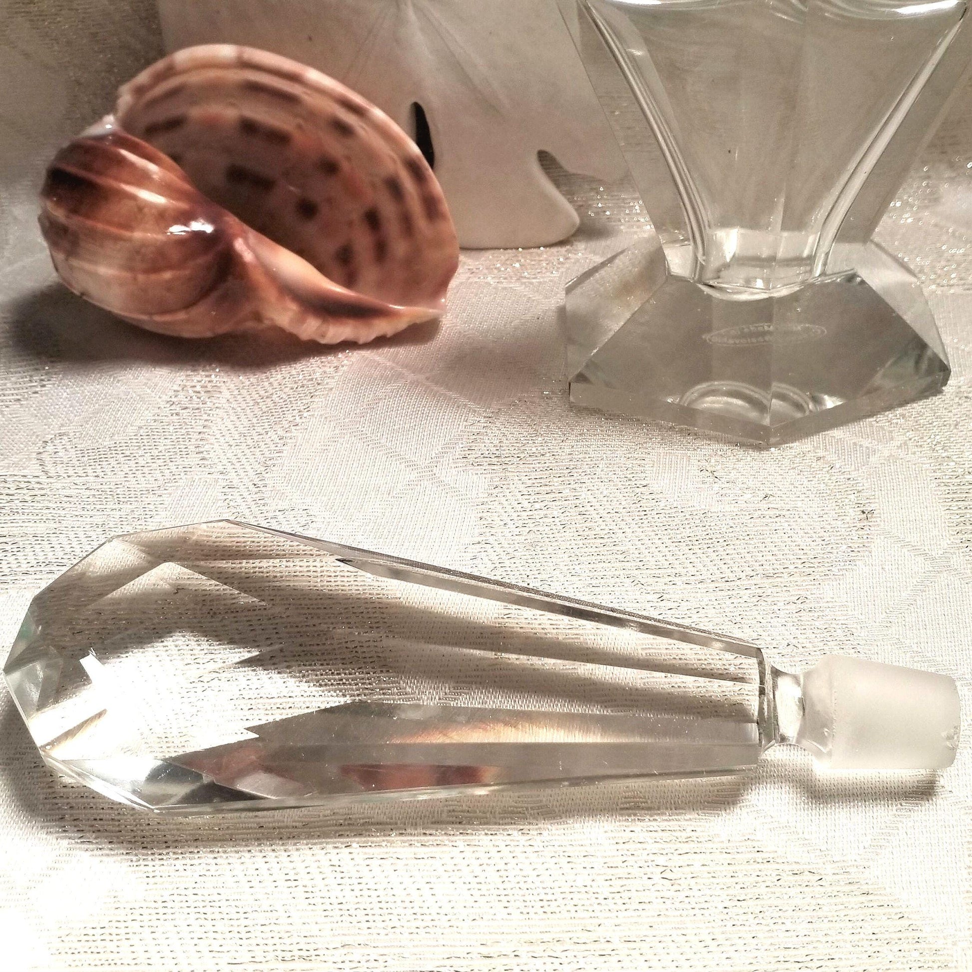 Vintage Crystal Perfume Bottle with Stopper, Czechoslovakia, Vanity Decor