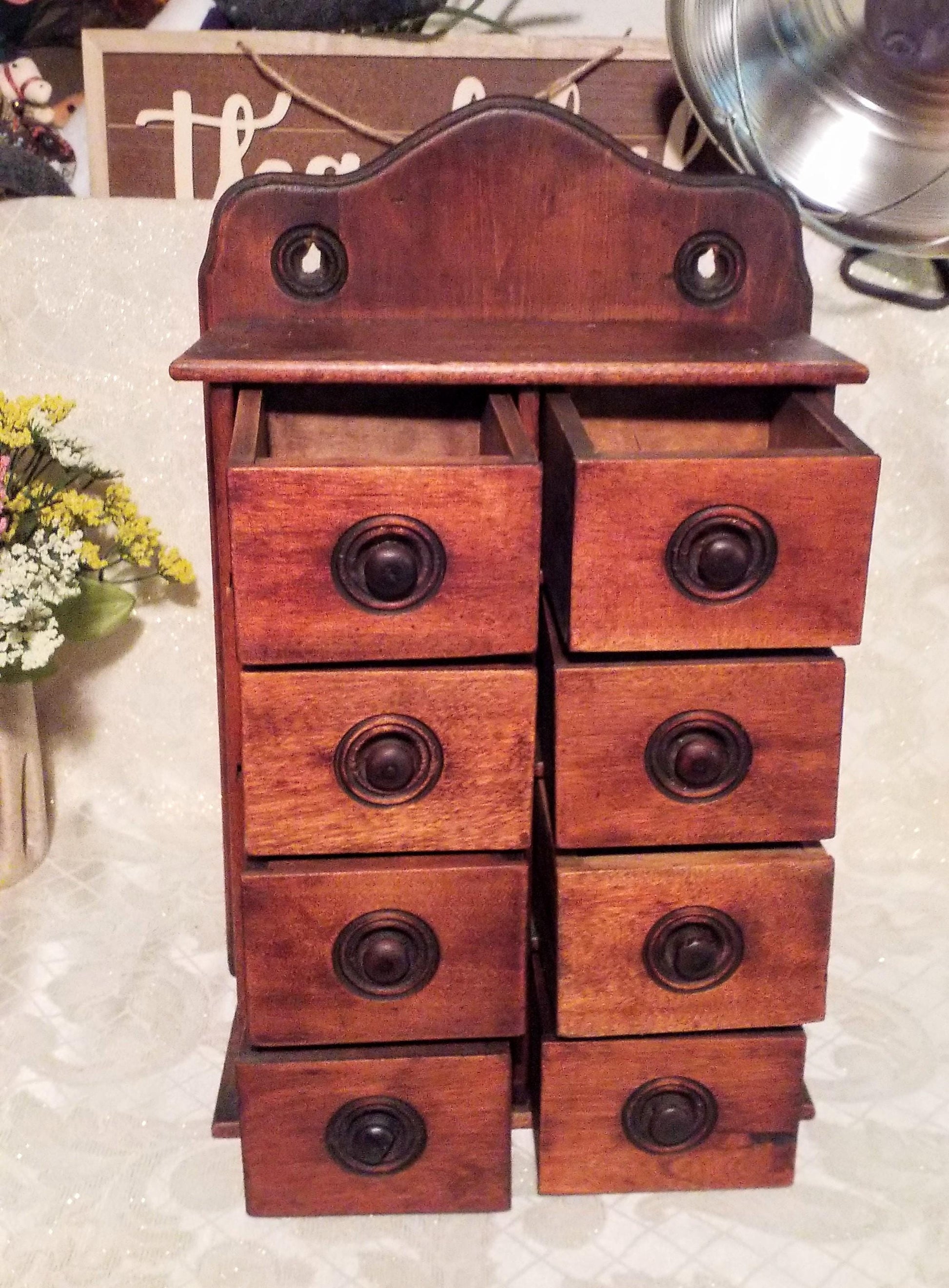 Antique Farmhouse Spice Chest, Eight-Drawer Wooden Cabinet, 1920s