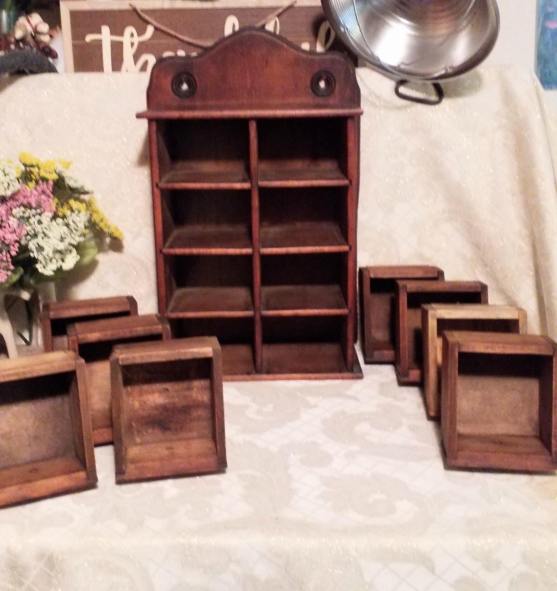 Antique Farmhouse Spice Chest, Eight-Drawer Wooden Cabinet, 1920s