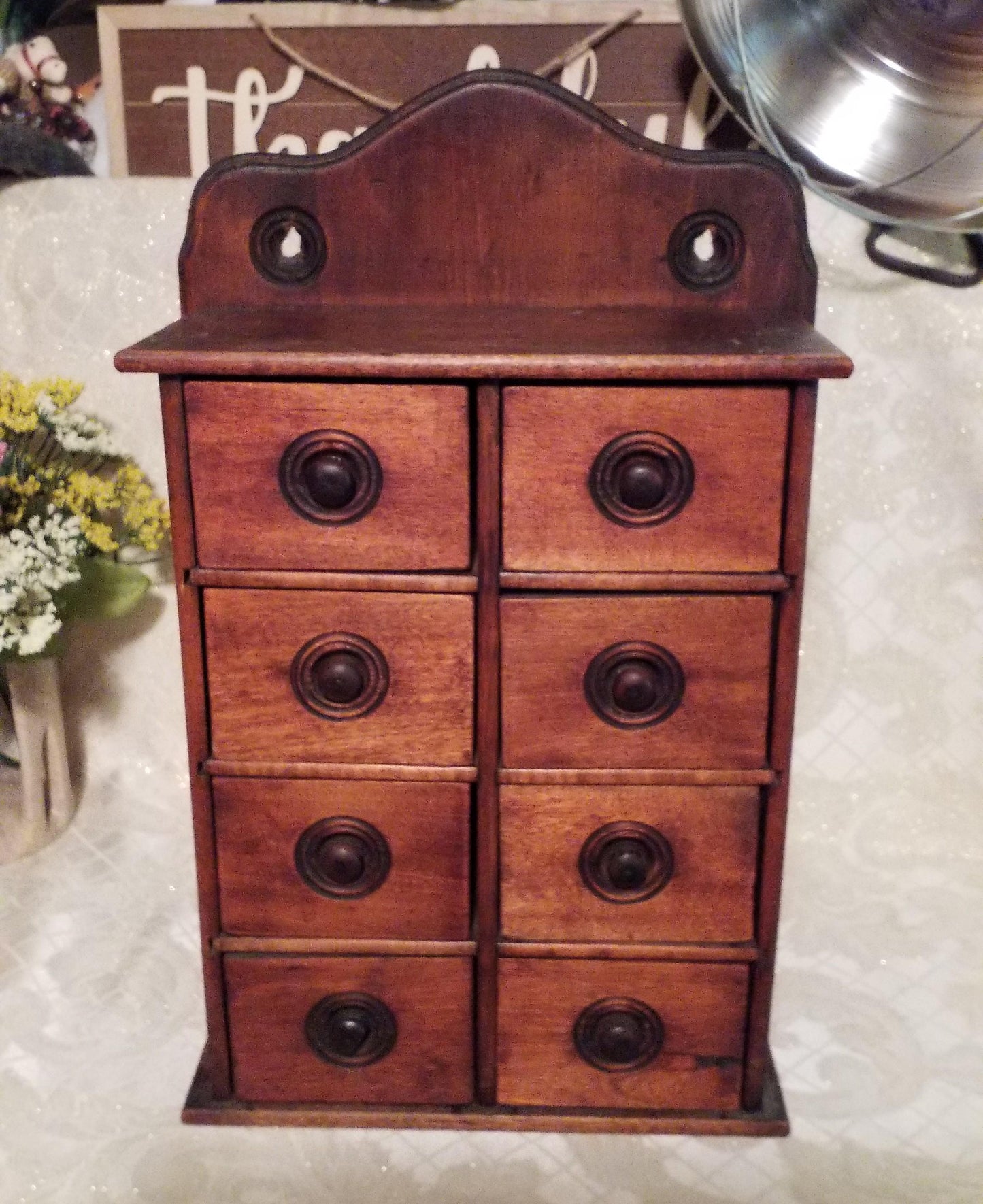 Antique Farmhouse Spice Chest, Eight-Drawer Wooden Cabinet, 1920s