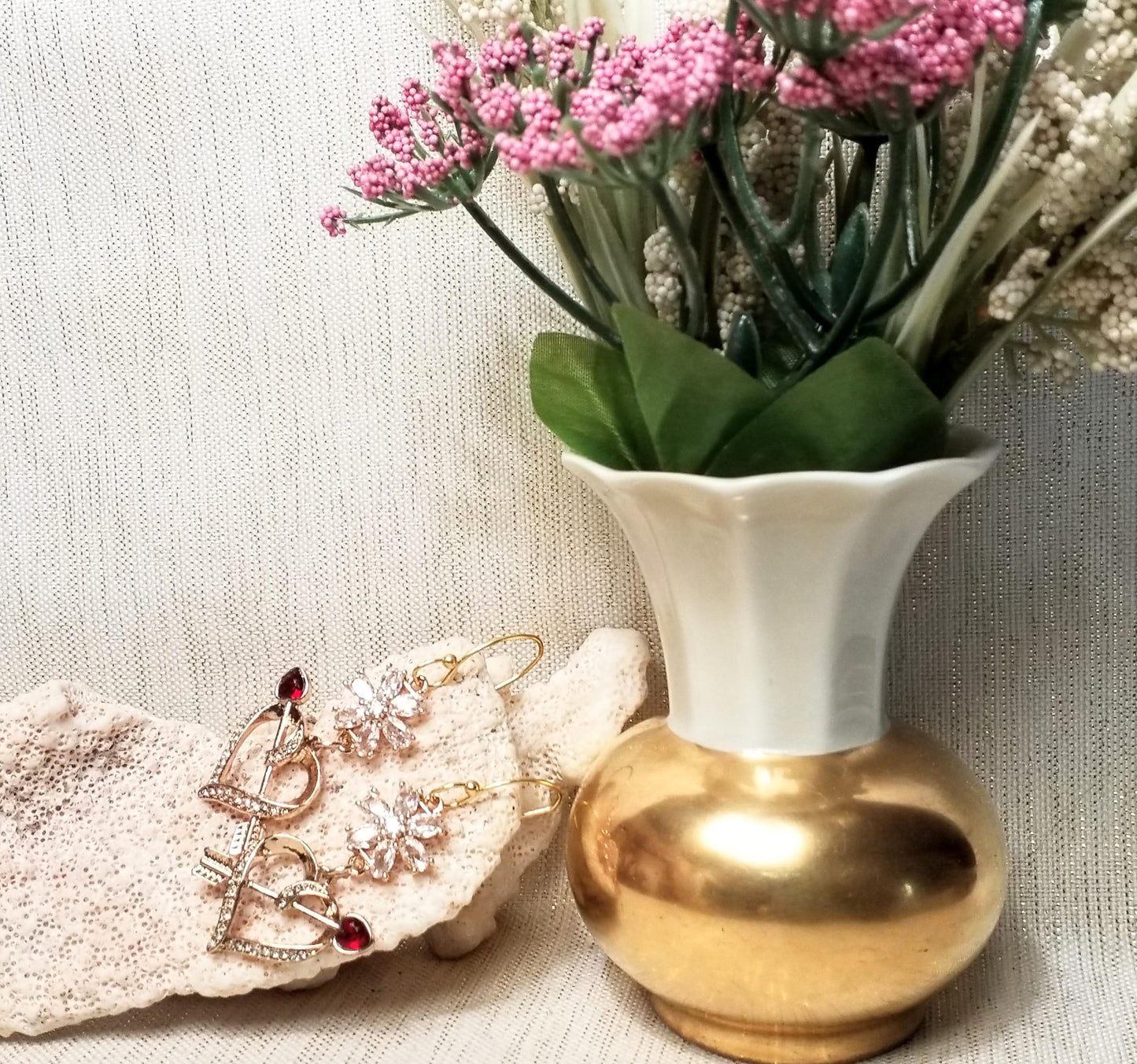 Handcrafted Crystal Heart Earrings Cupid Arrow Dangle Goldplated Always FREE Domestic SHIPPING