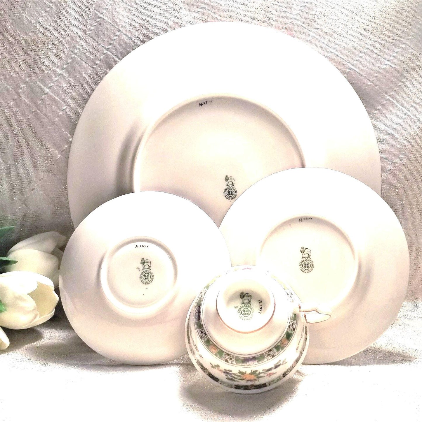 Royal Doulton Kenilworth China Set, Floral Moriage Design, Vintage 1926 (4-Piece)