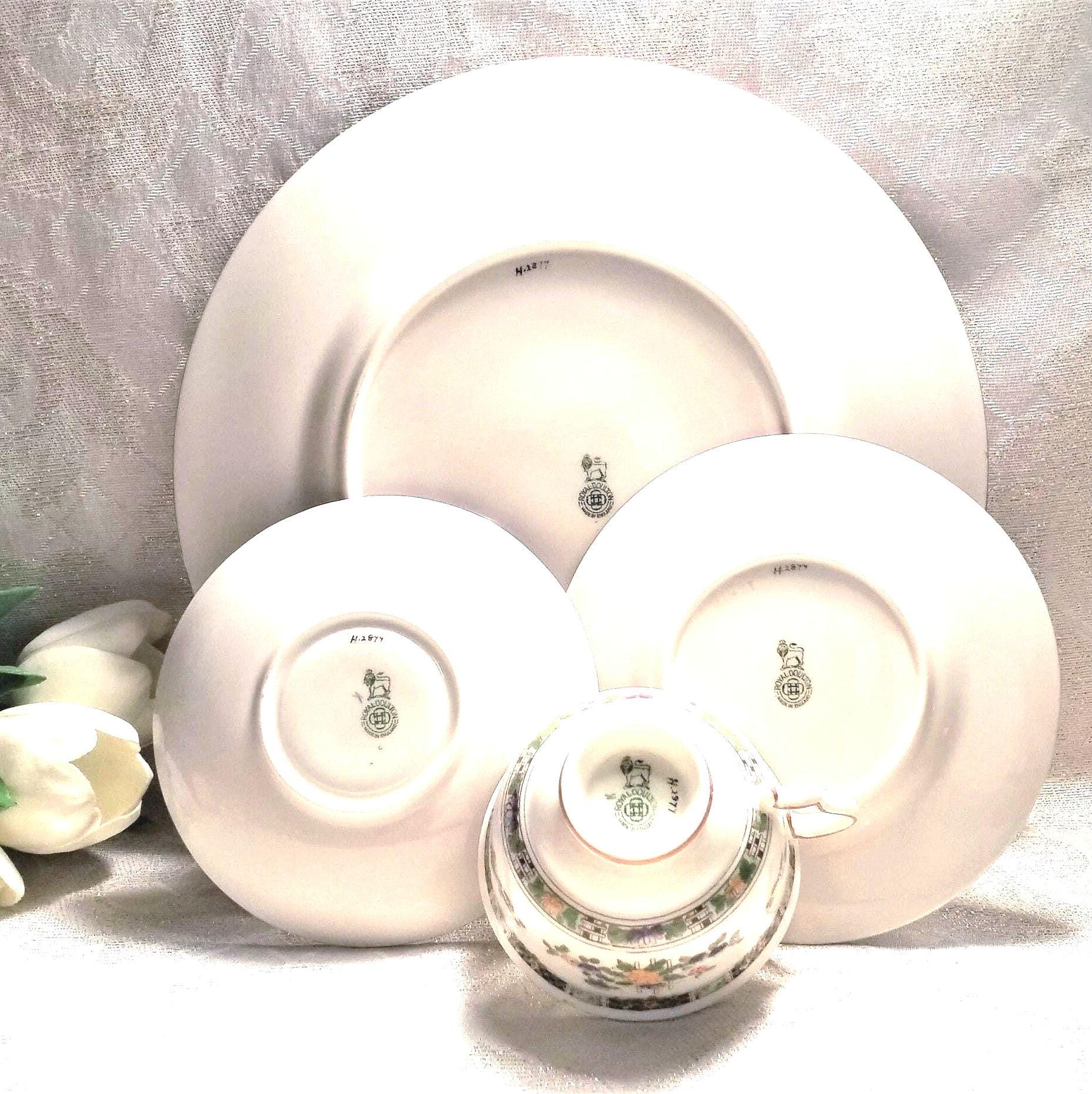 Royal Doulton Kenilworth China Set, Floral Moriage Design, Vintage 1926 (4-Piece)