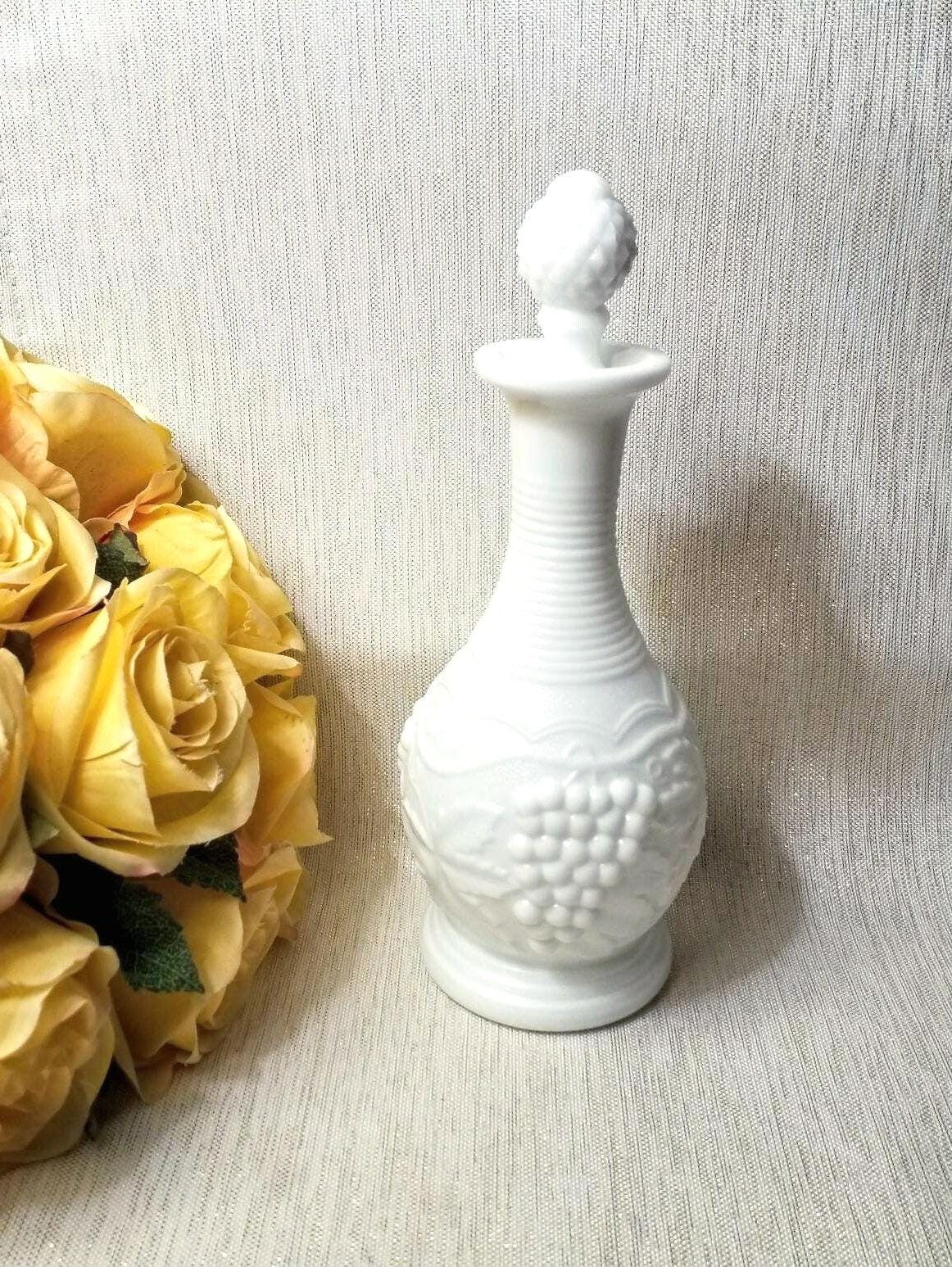 Imperial Milk Glass Cruet with Hobnail Stopper, Niagara Grape Design