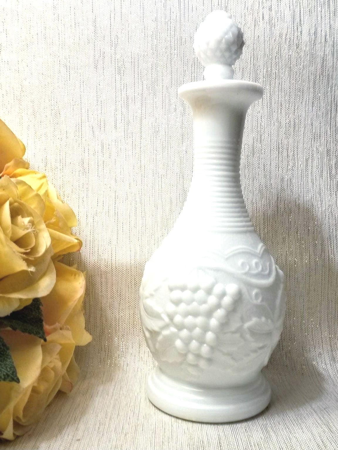 Imperial Milk Glass Cruet with Hobnail Stopper, Niagara Grape Design
