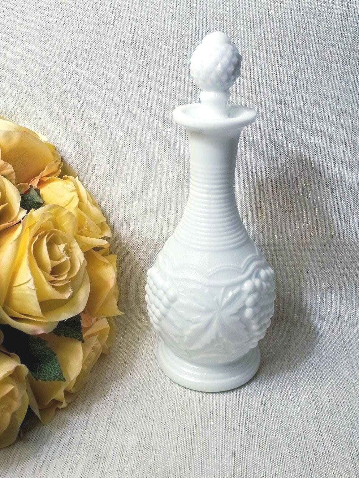Imperial Milk Glass Cruet with Hobnail Stopper, Niagara Grape Design