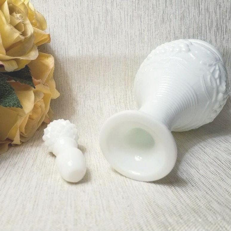 Imperial Milk Glass Cruet with Hobnail Stopper, Niagara Grape Design