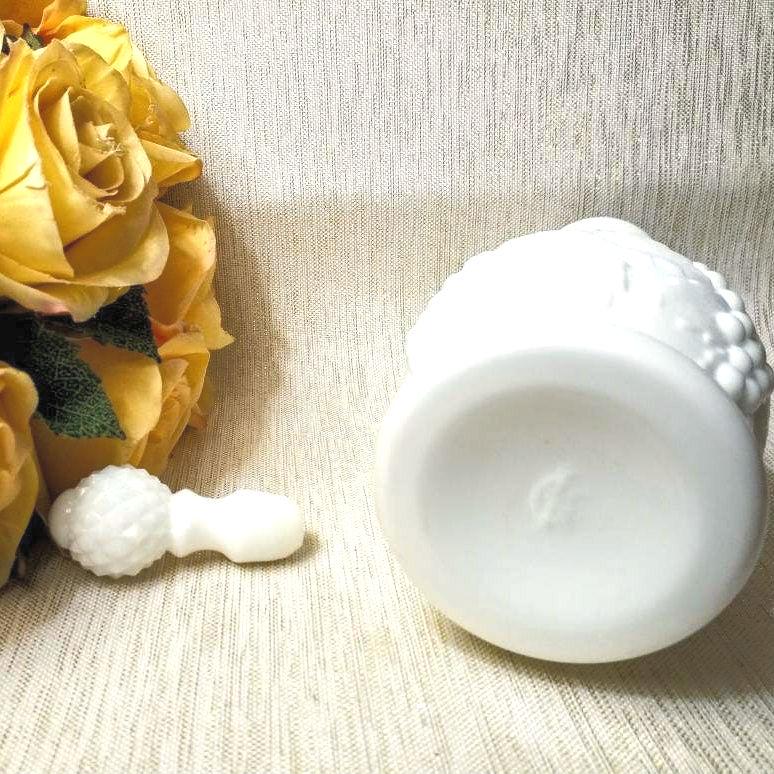 Imperial Milk Glass Cruet with Hobnail Stopper, Niagara Grape Design