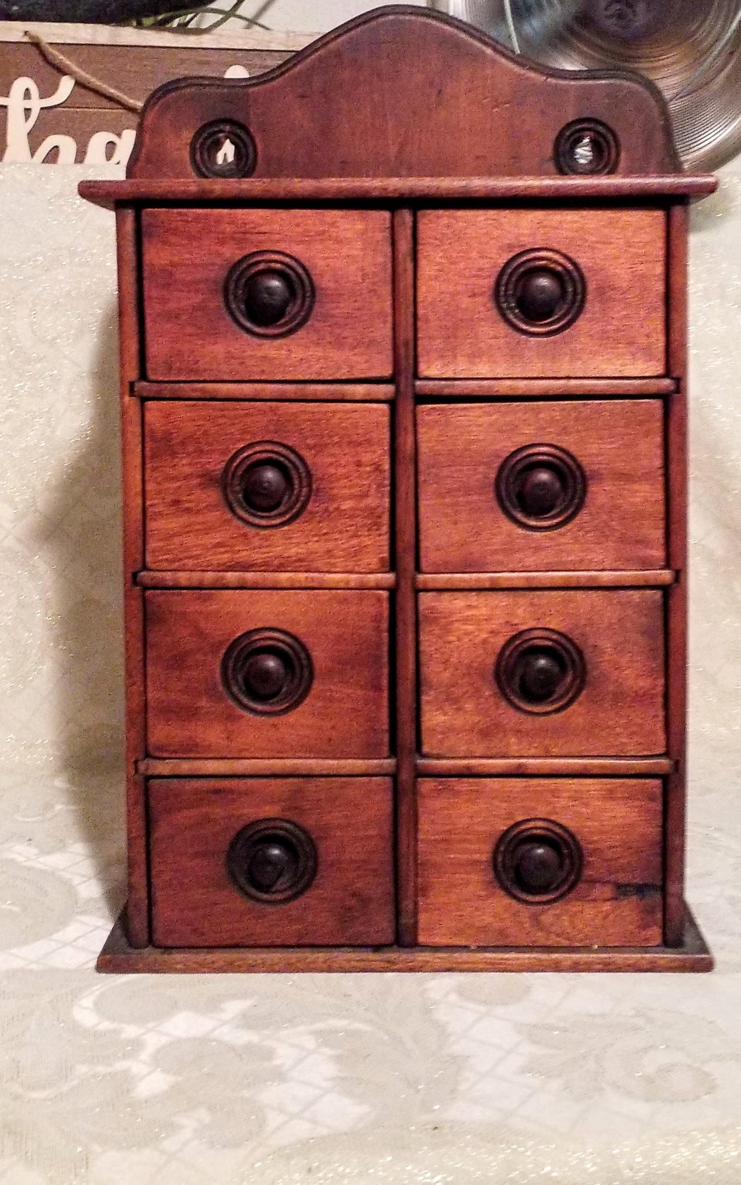 Antique Farmhouse Spice Chest, Eight-Drawer Wooden Cabinet, 1920s