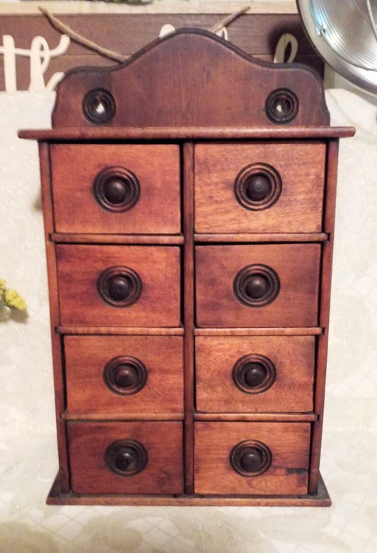 Antique Farmhouse Spice Chest, Eight-Drawer Wooden Cabinet, 1920s