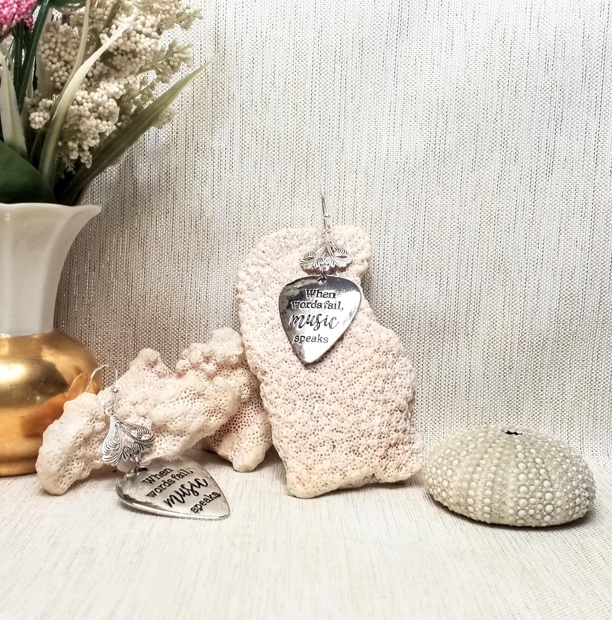 Silver Music Theme Earrings When Words Fail Music Speaks And Always FREE Domestic SHIPPING