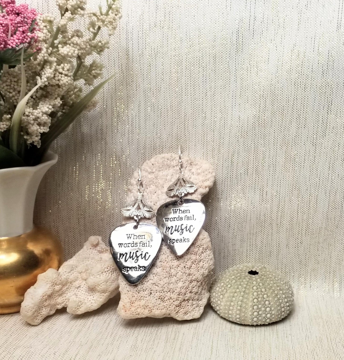 Silver Music Theme Earrings When Words Fail Music Speaks And Always FREE Domestic SHIPPING