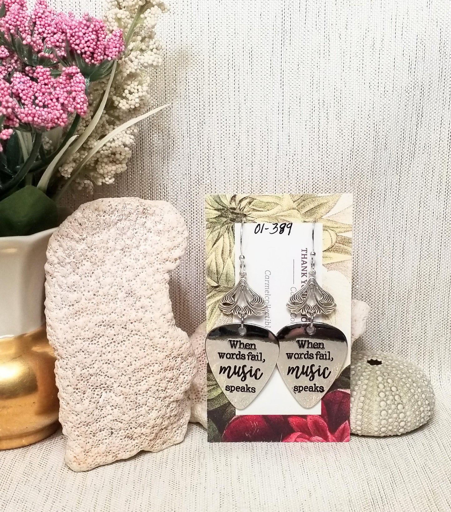 Silver Music Theme Earrings When Words Fail Music Speaks And Always FREE Domestic SHIPPING