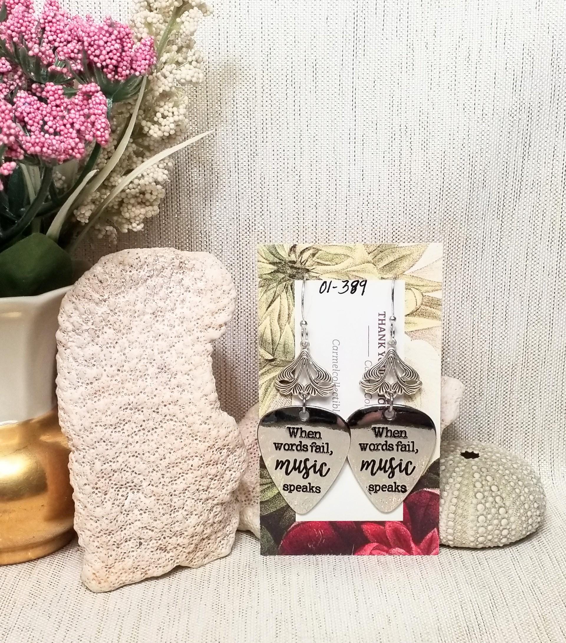 Silver Music Theme Earrings When Words Fail Music Speaks And Always FREE Domestic SHIPPING