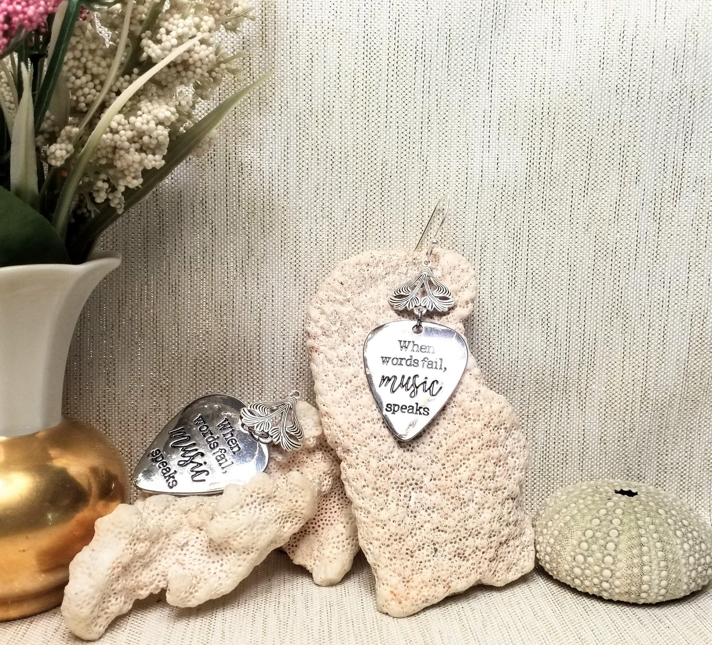 Silver Music Theme Earrings When Words Fail Music Speaks And Always FREE Domestic SHIPPING