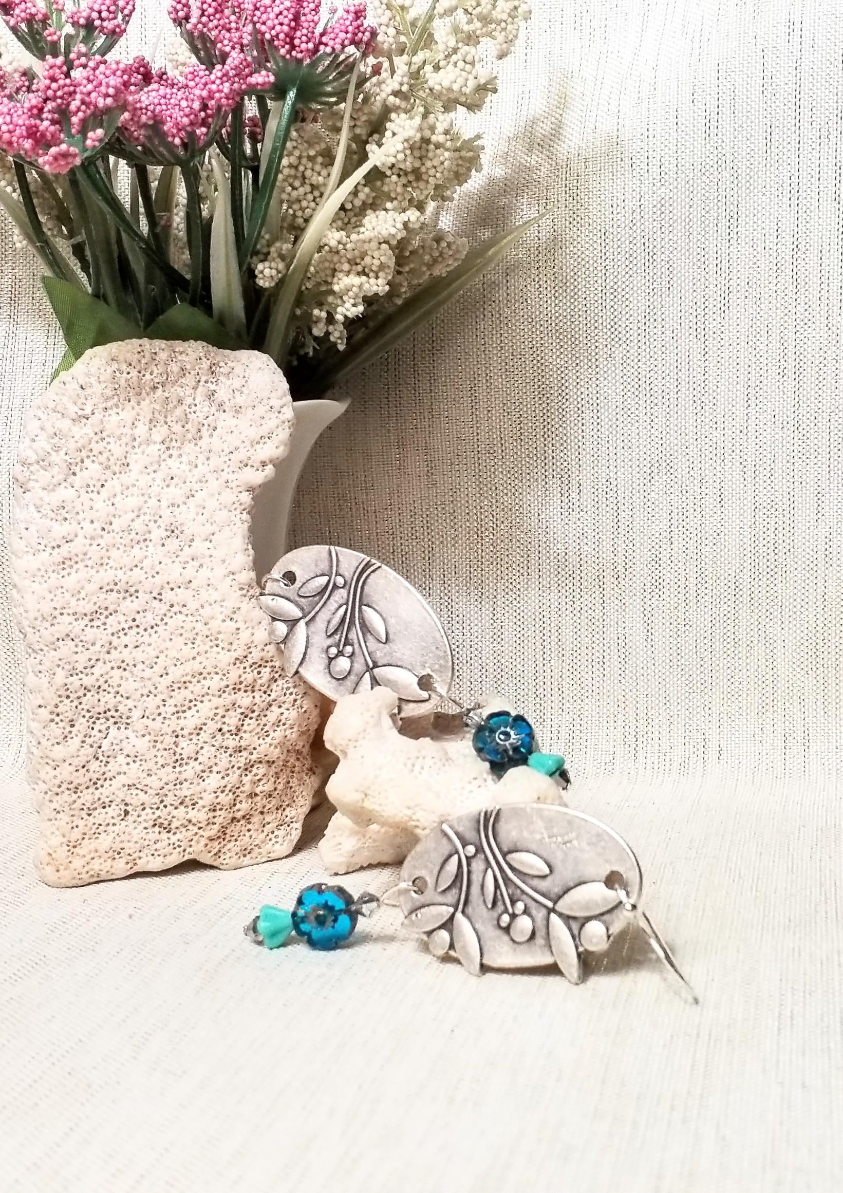 Handcrafted Floral Oval Earrings with Czech Beads Always FREE Domestic SHIPPING