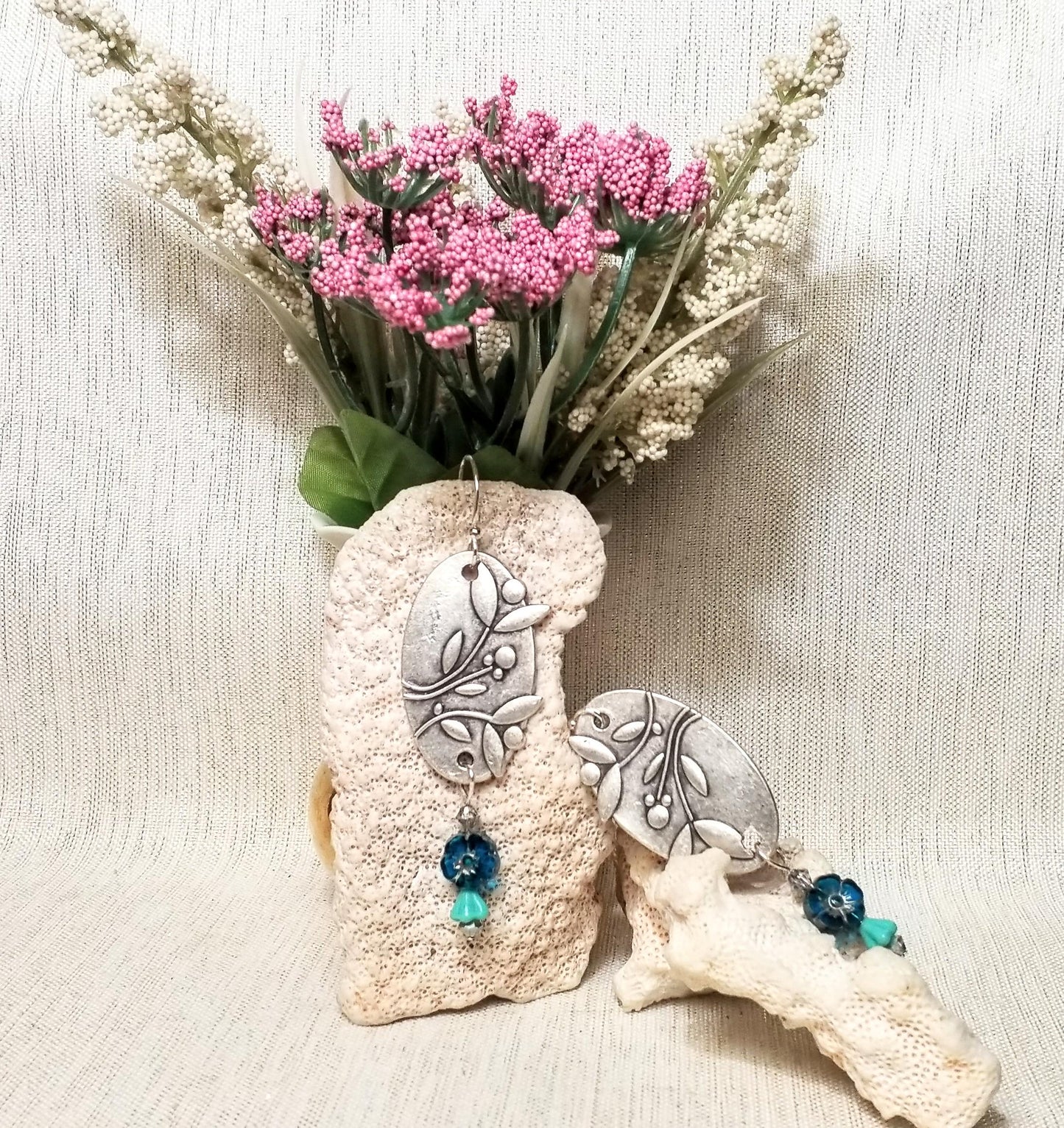 Handcrafted Floral Oval Earrings with Czech Beads Always FREE Domestic SHIPPING