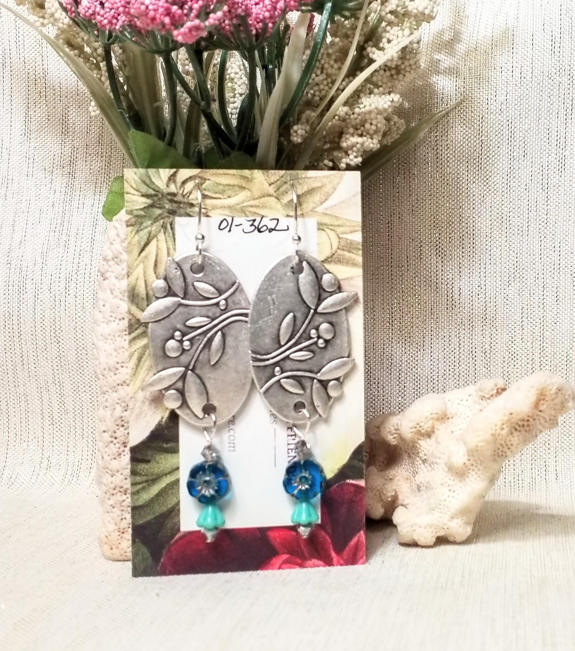 Handcrafted Floral Oval Earrings with Czech Beads Always FREE Domestic SHIPPING