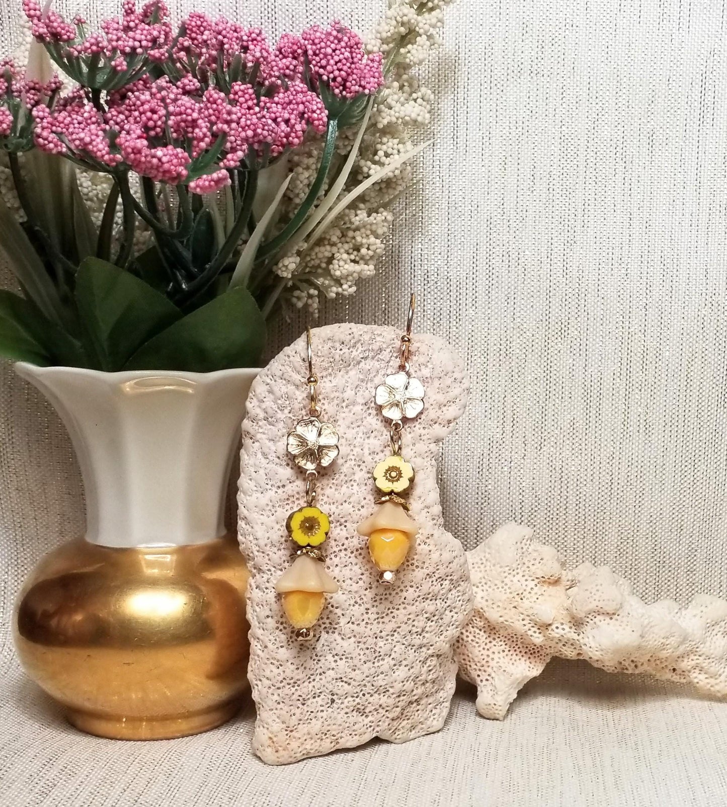 Czech Glass Flower Earrings Goldplated Earrings And Always FREE Domestic SHIPPING