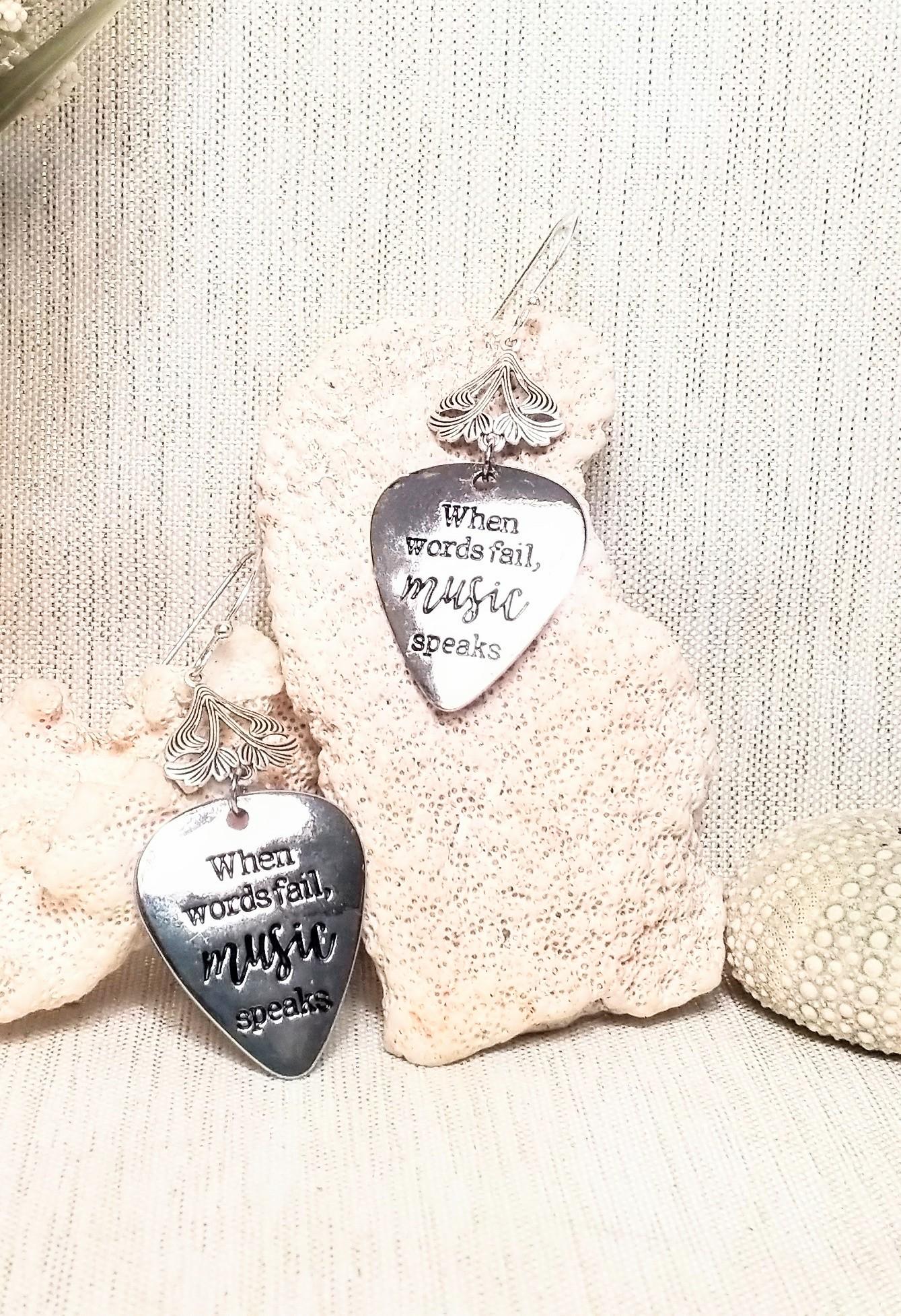 Silver Music Theme Earrings When Words Fail Music Speaks And Always FREE Domestic SHIPPING