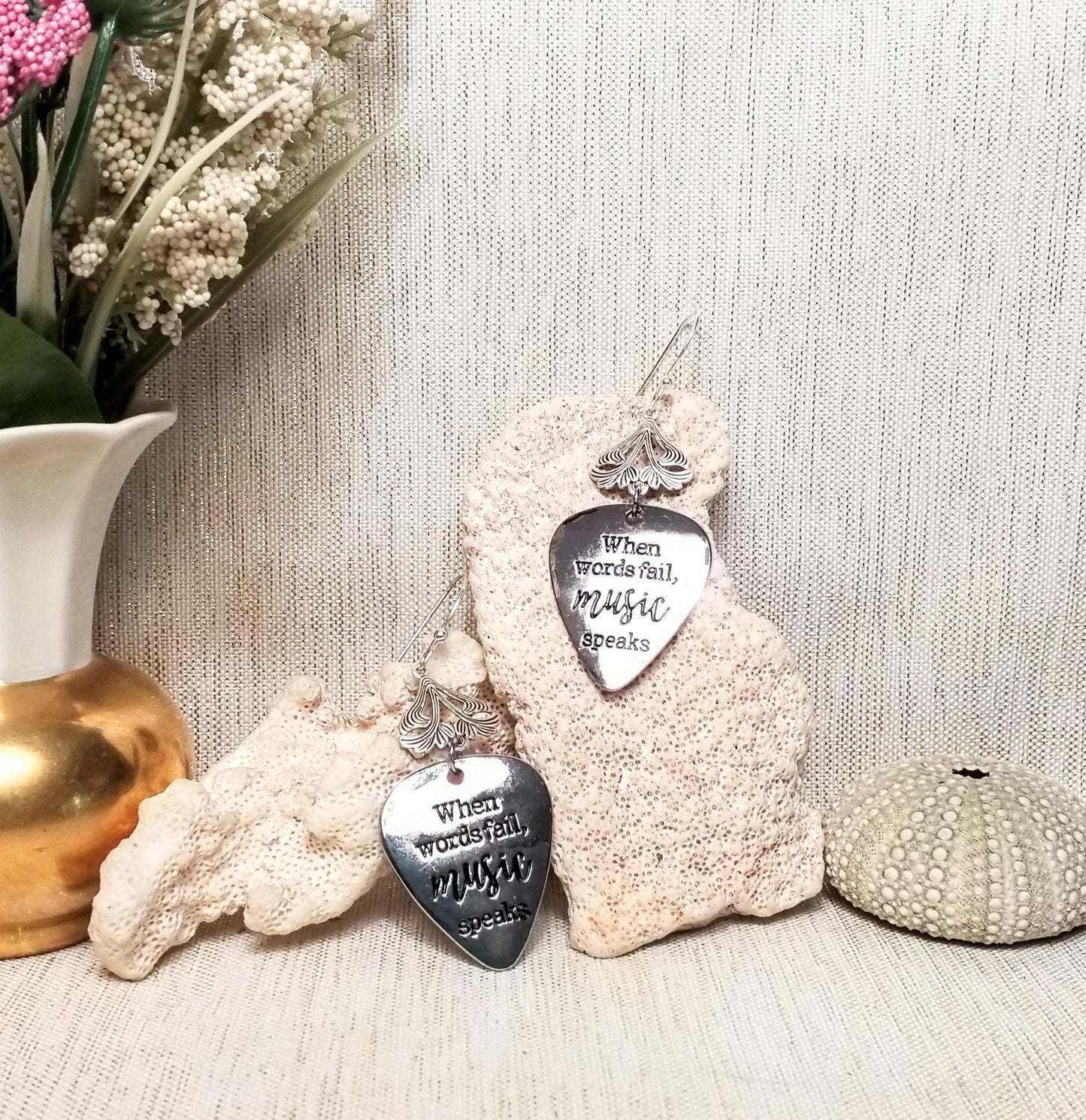 Silver Music Theme Earrings When Words Fail Music Speaks And Always FREE Domestic SHIPPING