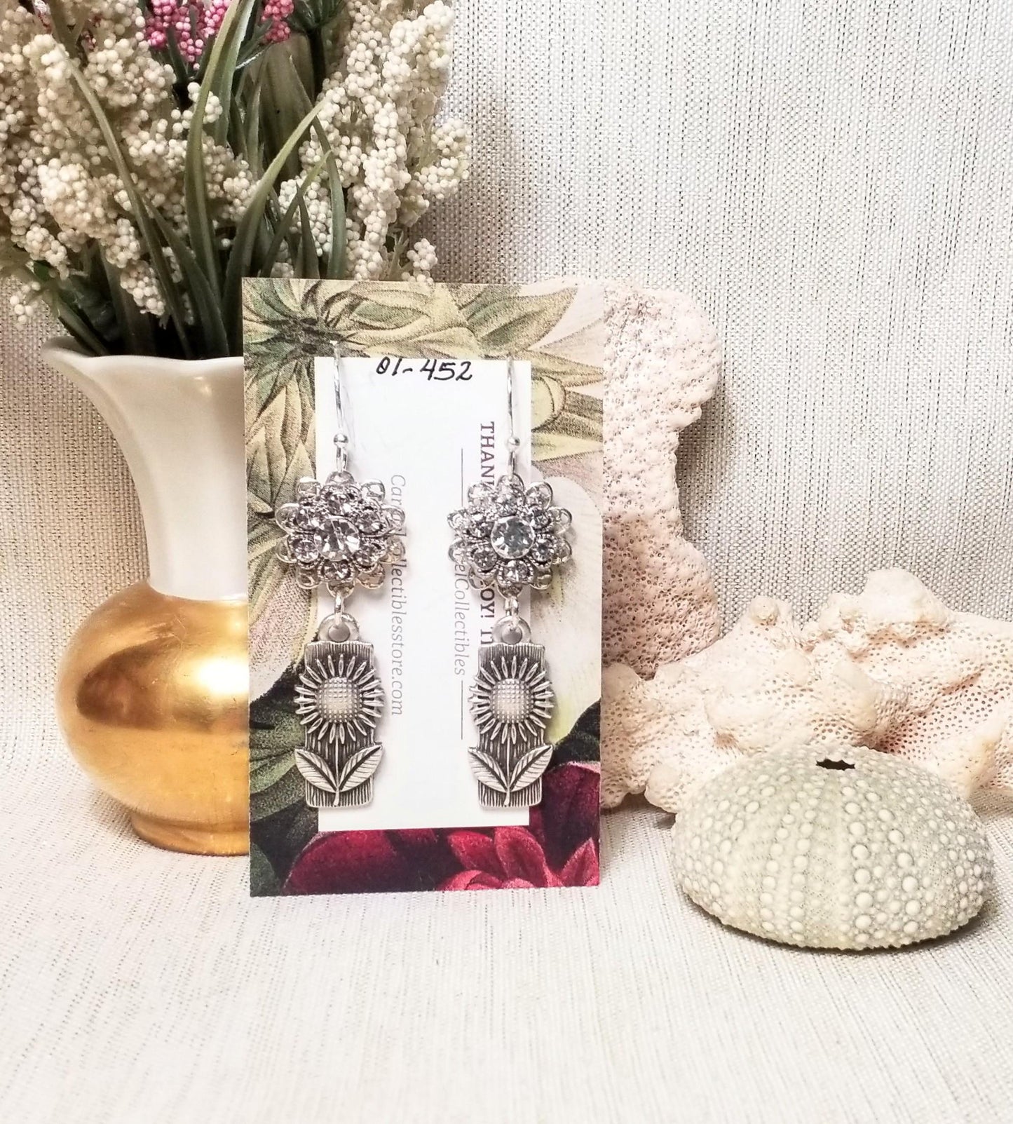 Handcrafted Rhinestone Floral Earrings, Elegant Wedding Jewelry